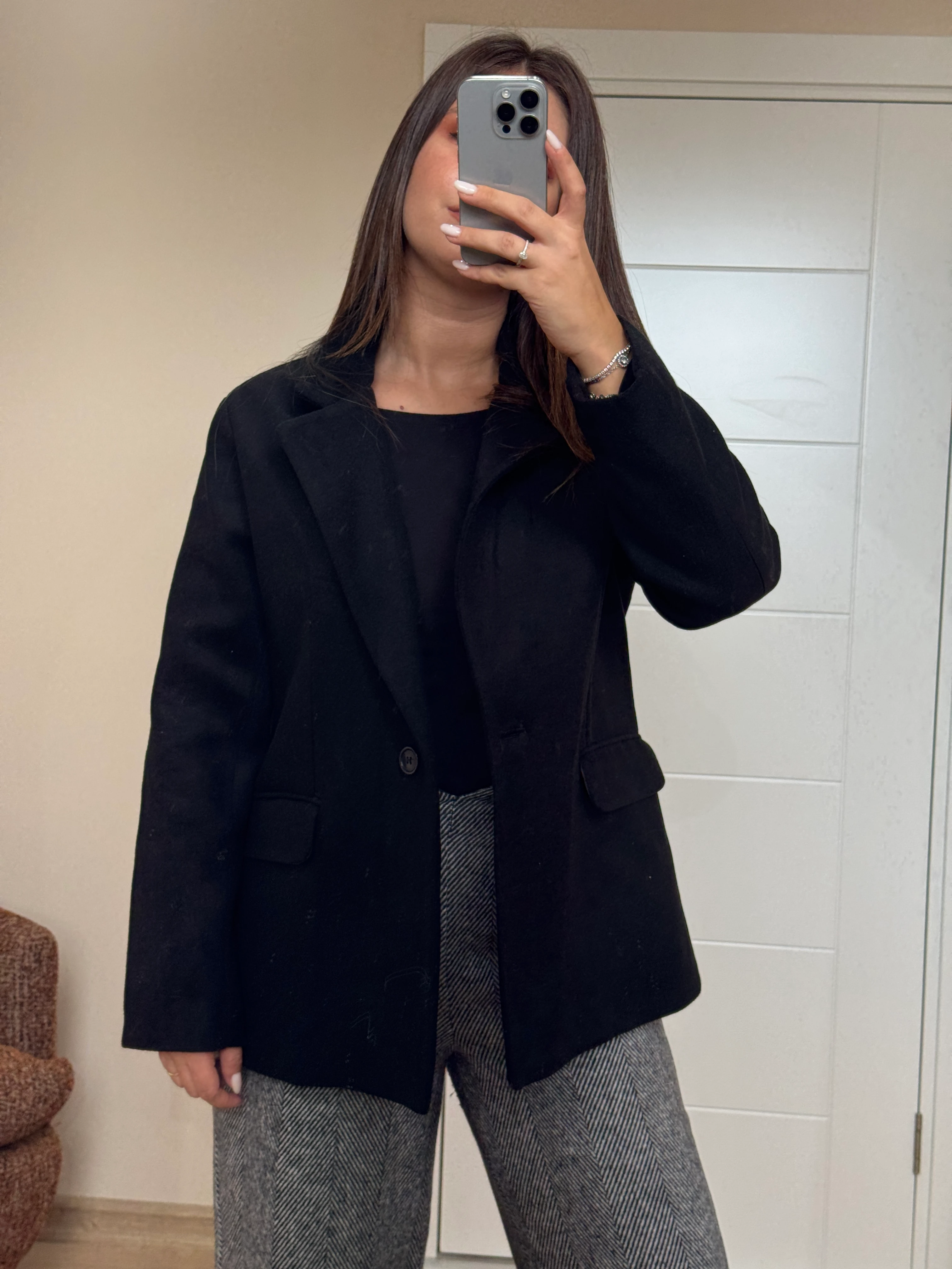 Tek Düğmeli Kaşe Ceket - Siyah