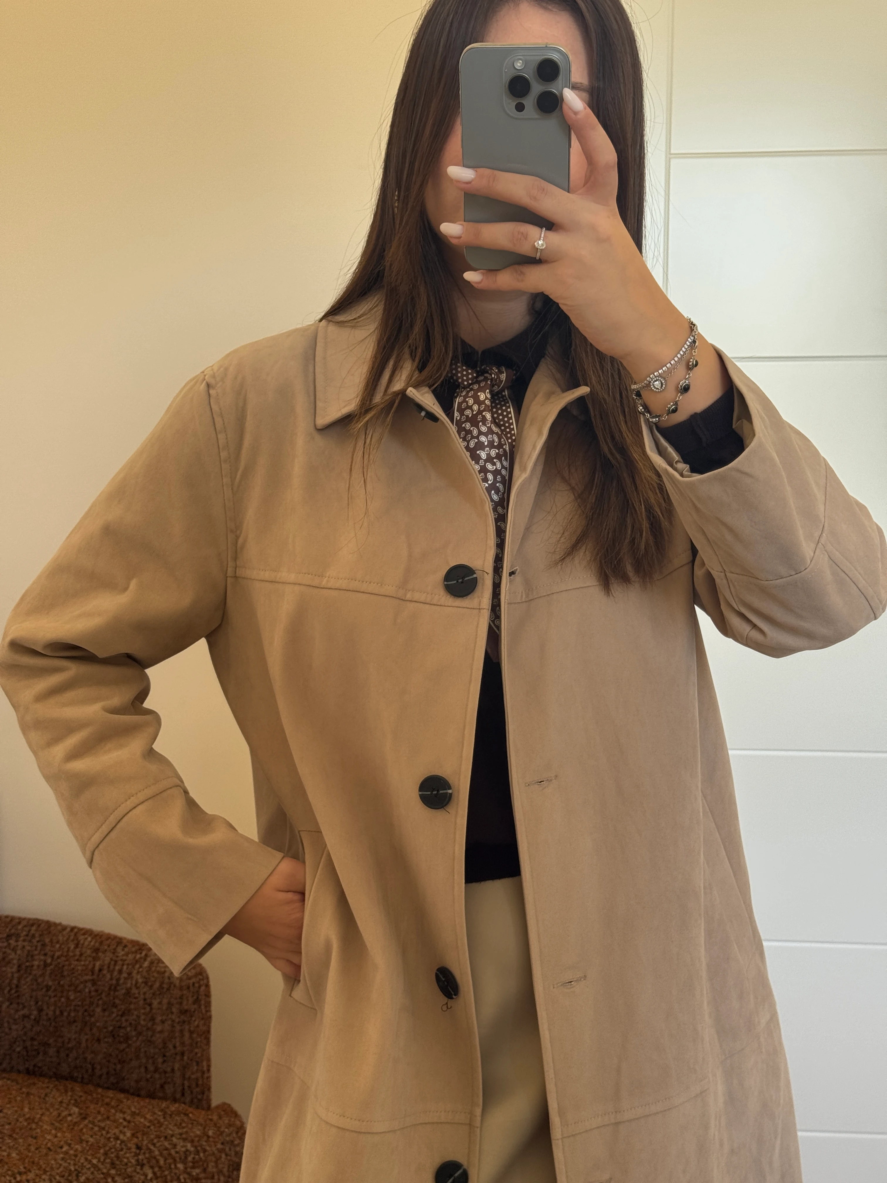 Midi Boy Süet Kaban - Bej