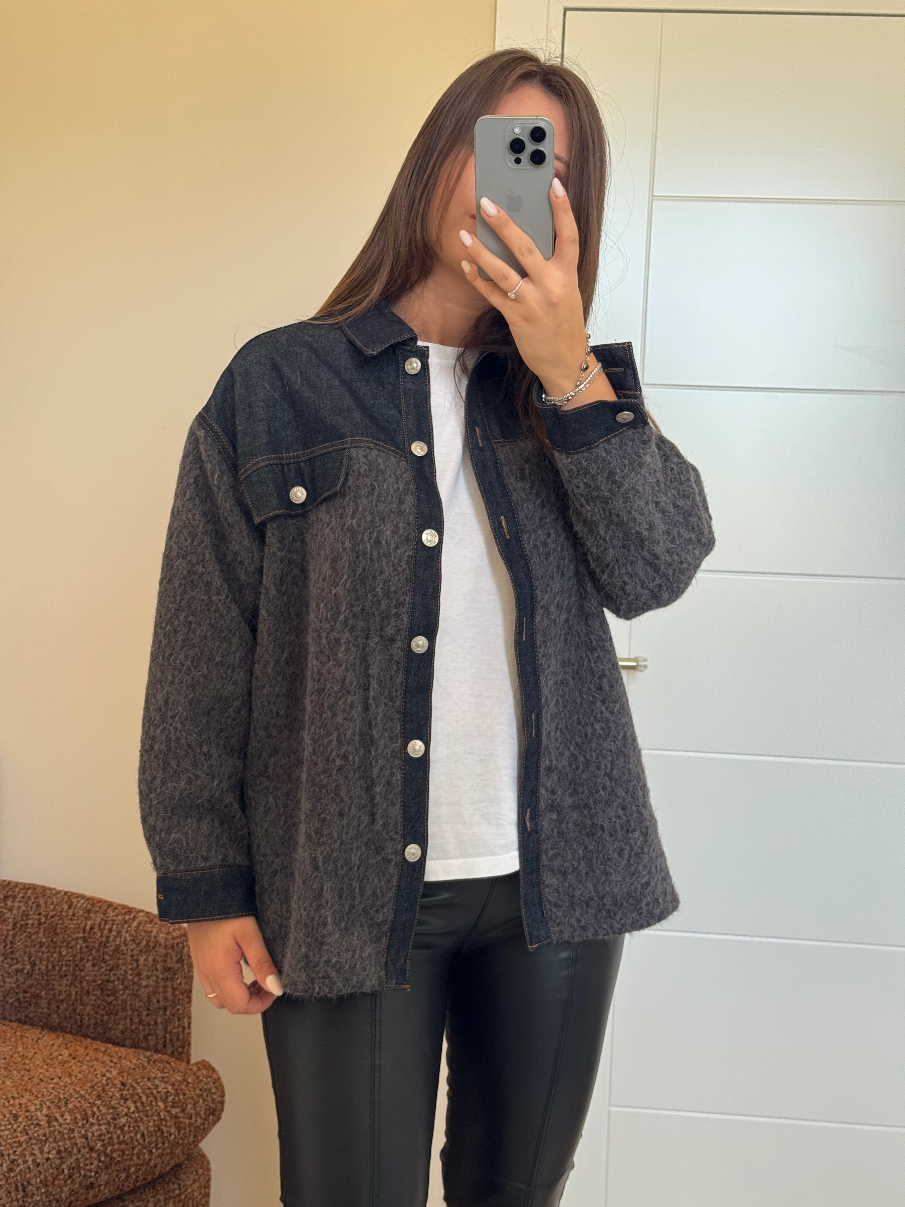 Denim Garneli Buklet Ceket