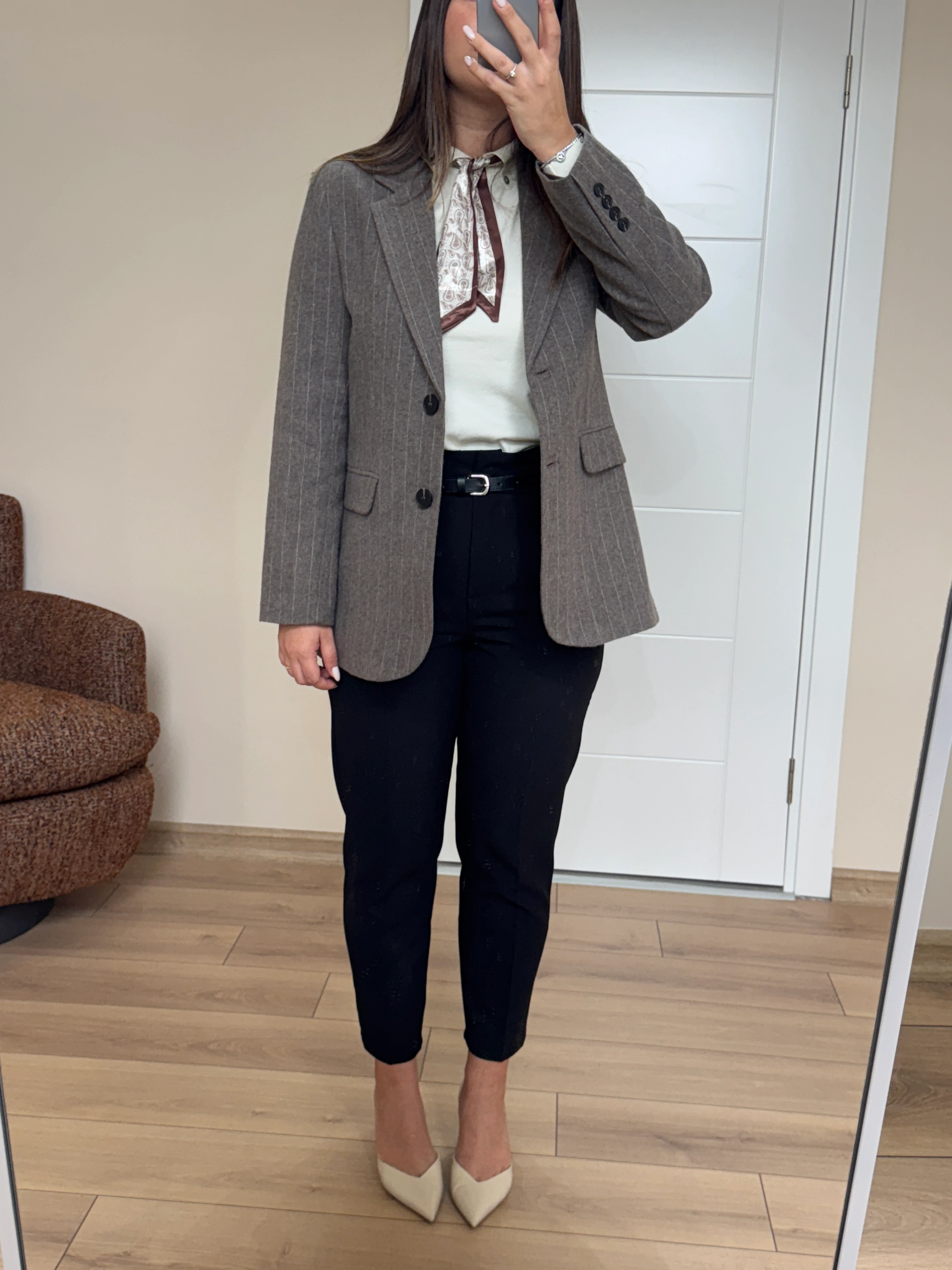 Yün Çizgili Oversize Ceket