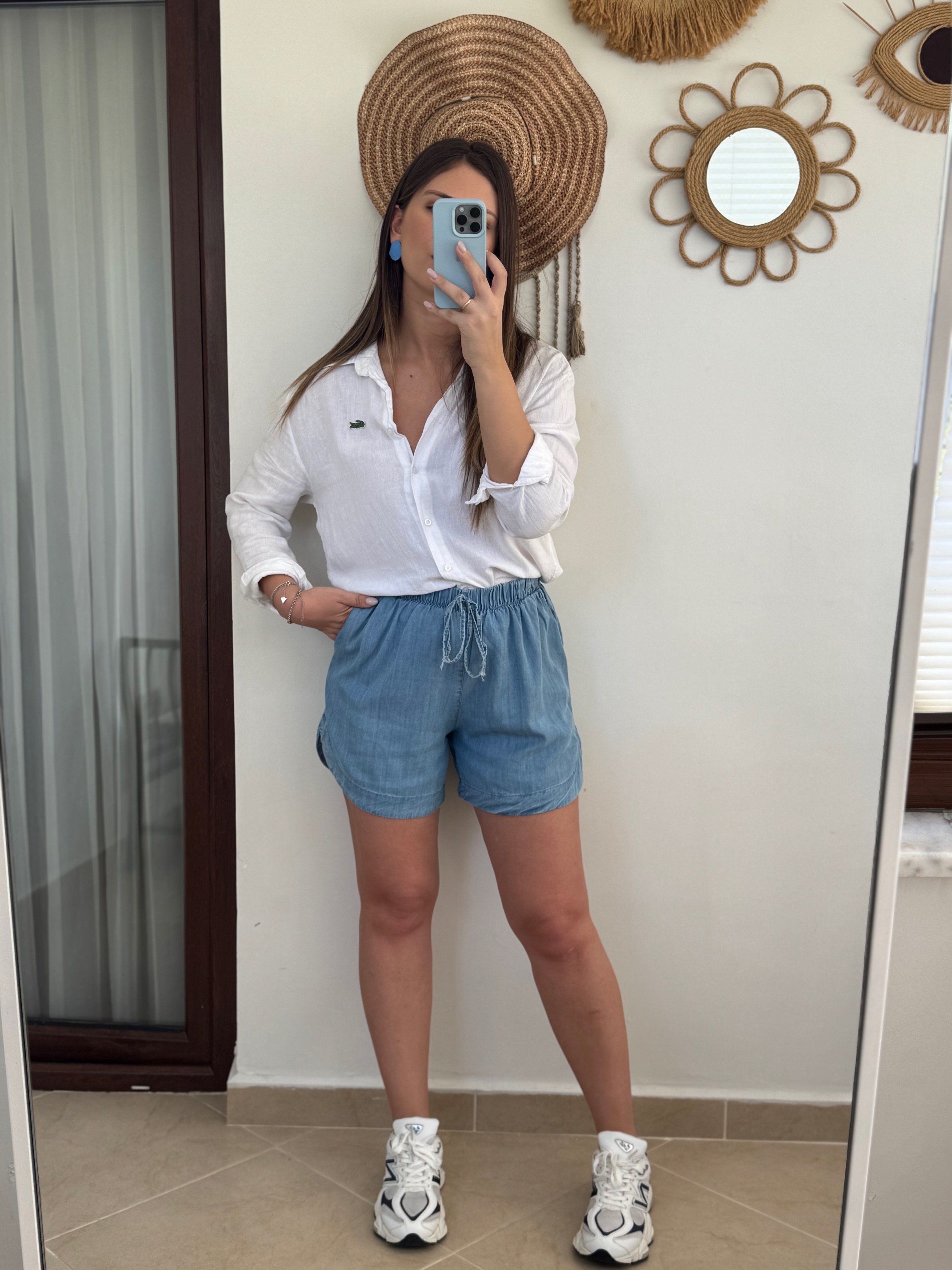 Tensel Beli Lastikli Denim Şort