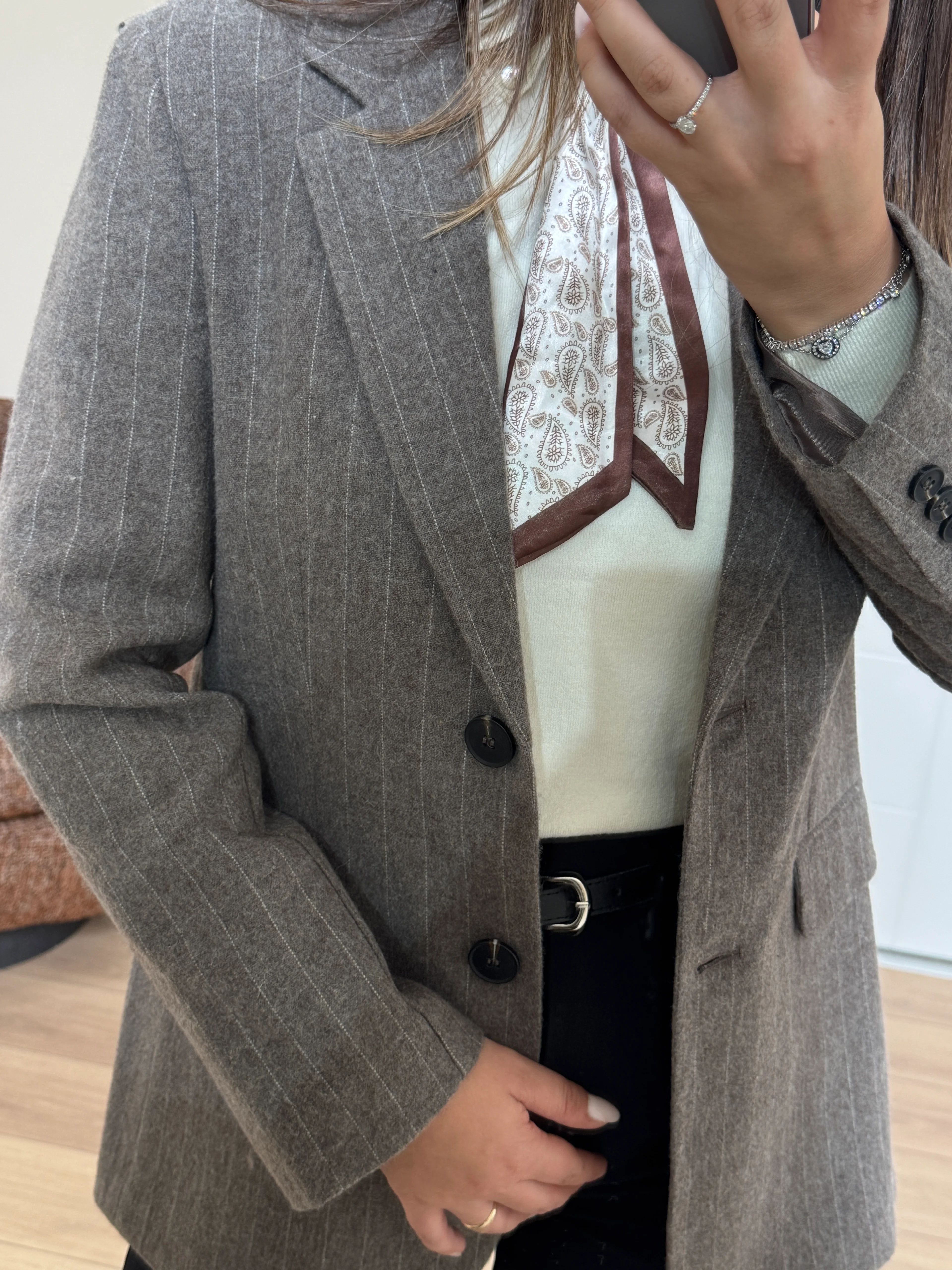 Yün Çizgili Oversize Ceket