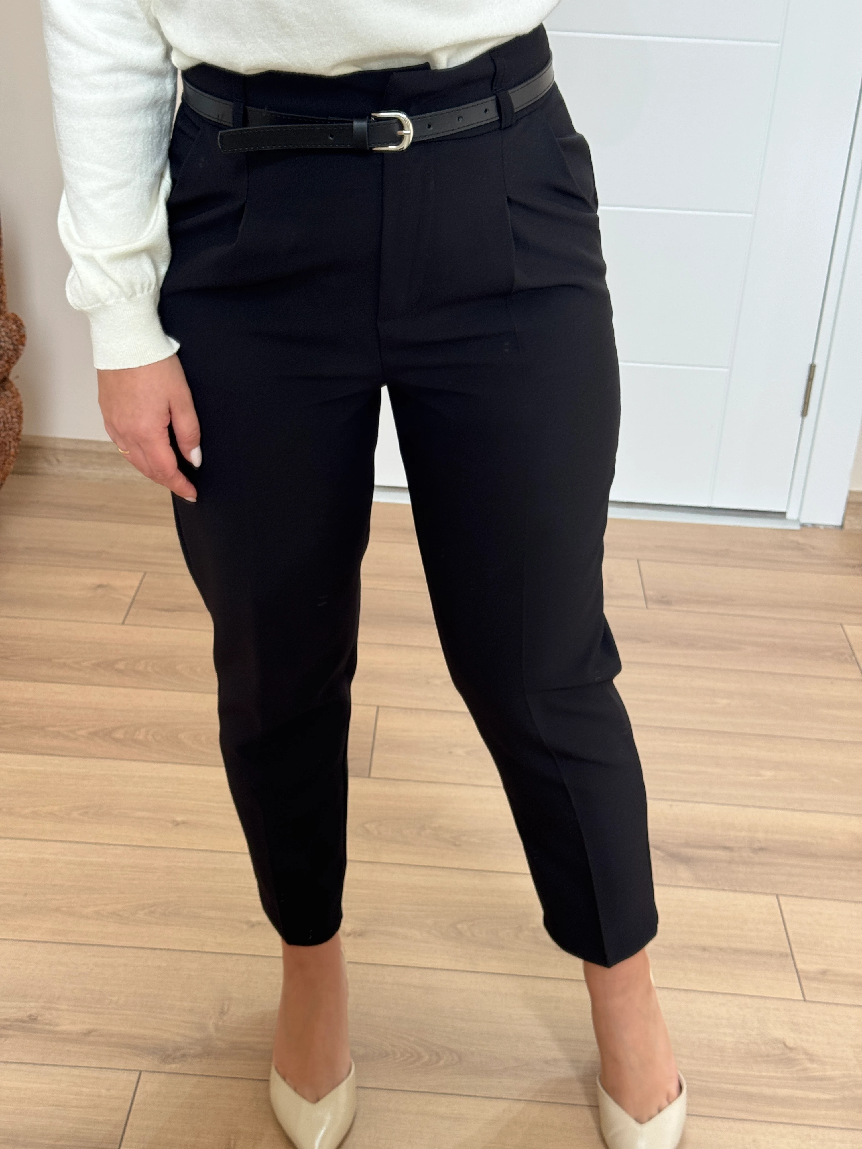 Yüksek Bel Kemerli Flatolu Pantolon