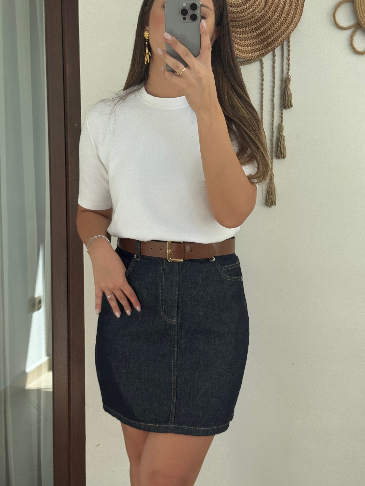 Kemer Detaylı Kısa Denim Etek - Lacivert