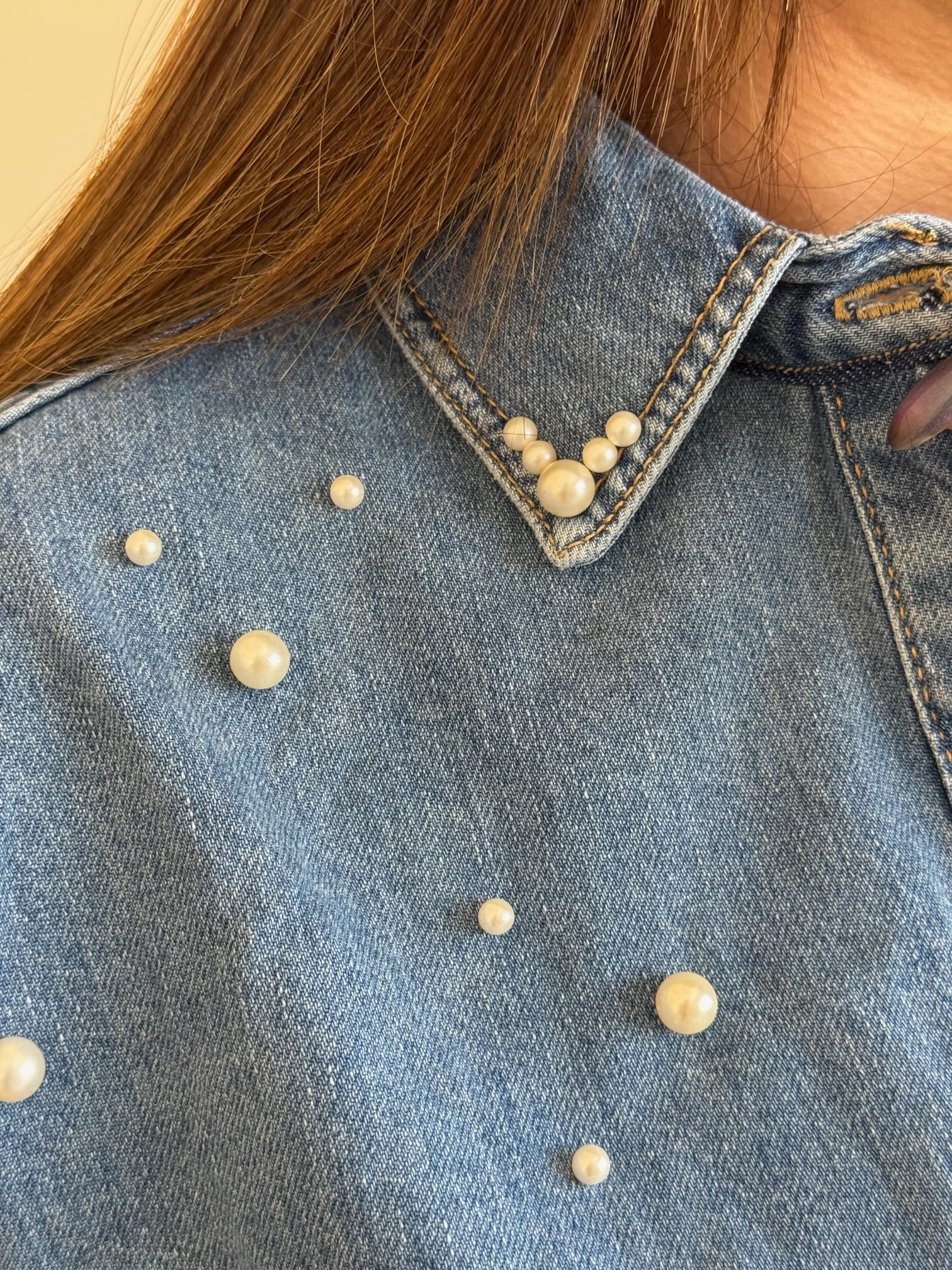 Zr İnci Detaylı Denim Gömlek