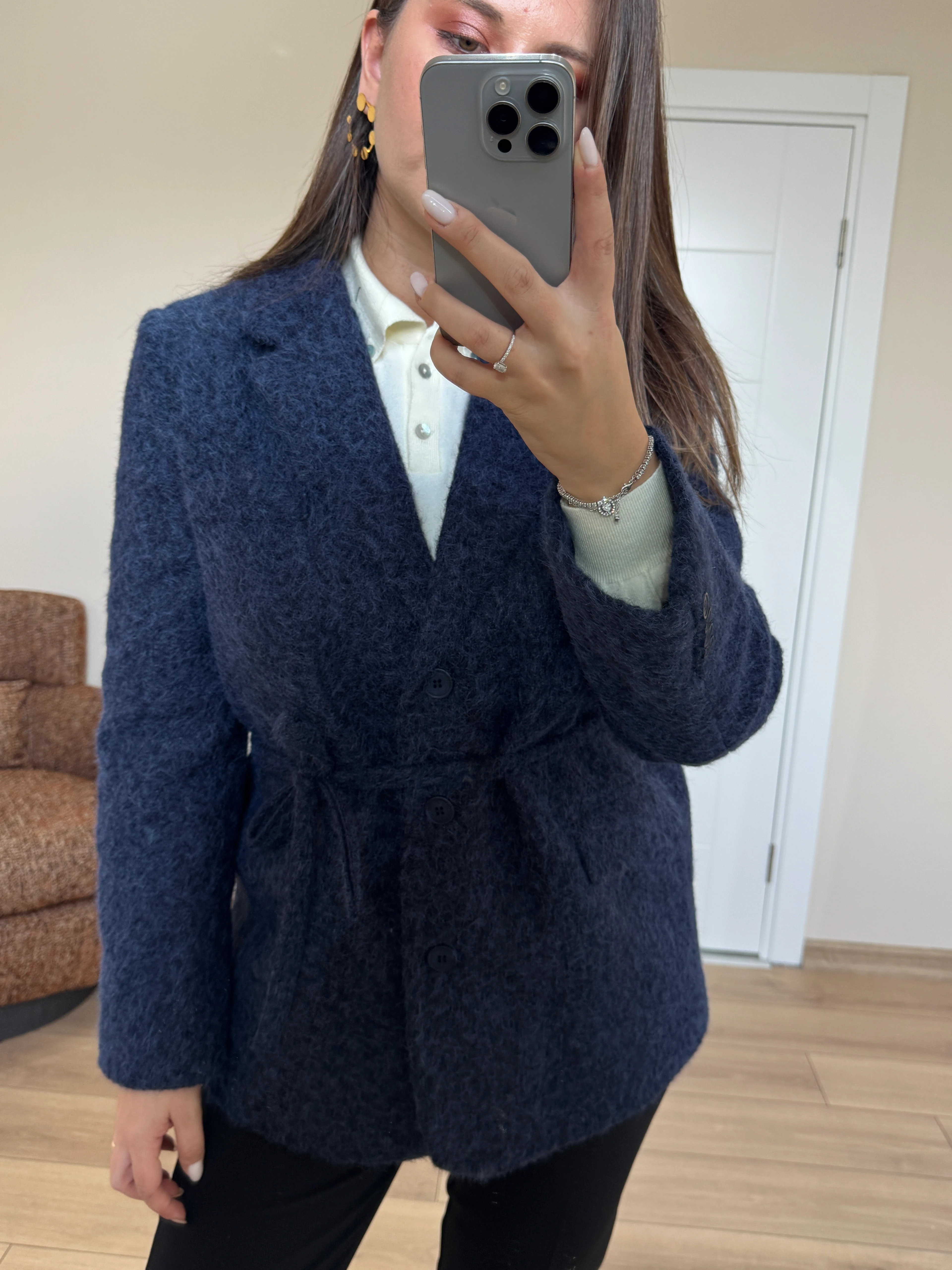 Buklet Belden Bağlamalı Kaşe Ceket