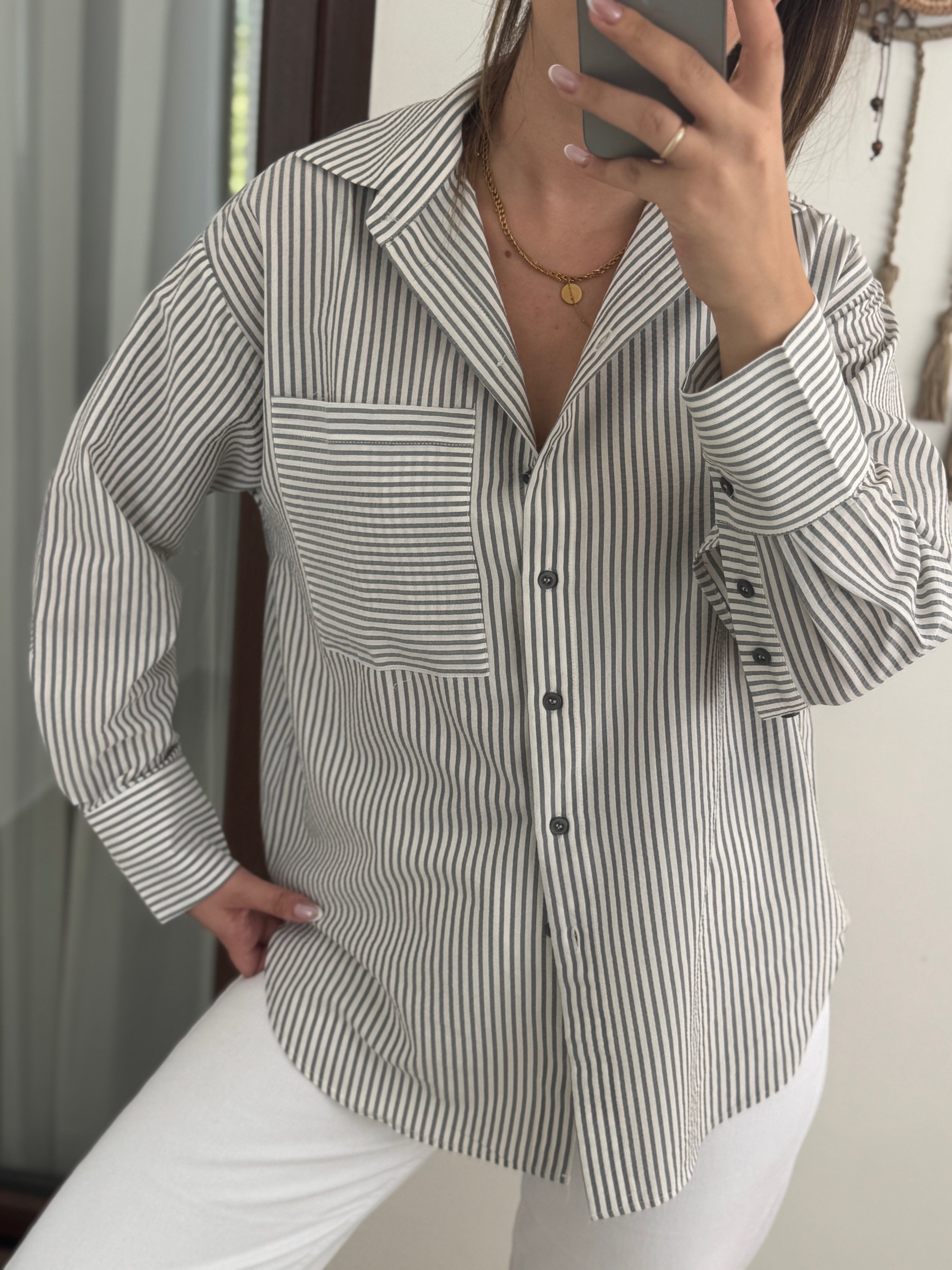 ZR Çizgili Oversize Gömlek