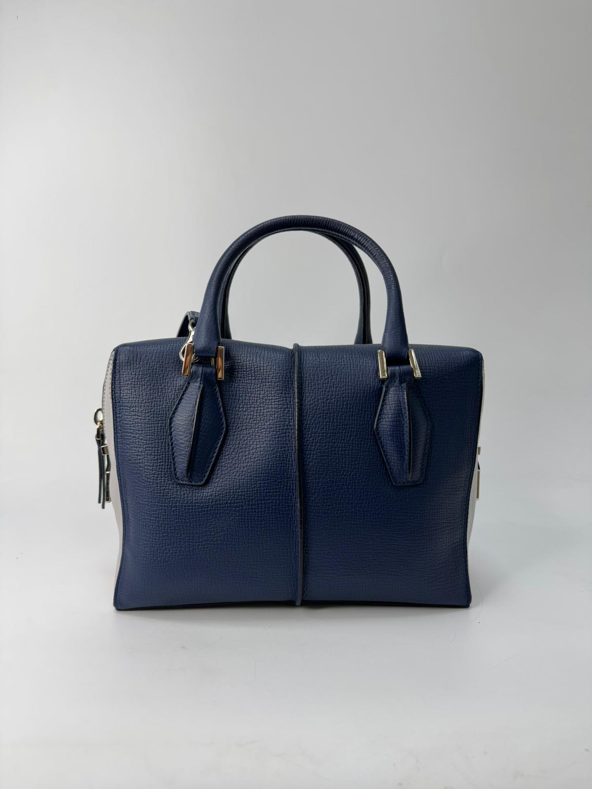 TOD'S BLUE LEATHER D-CUBE DOUBLE ZIP TOTE 