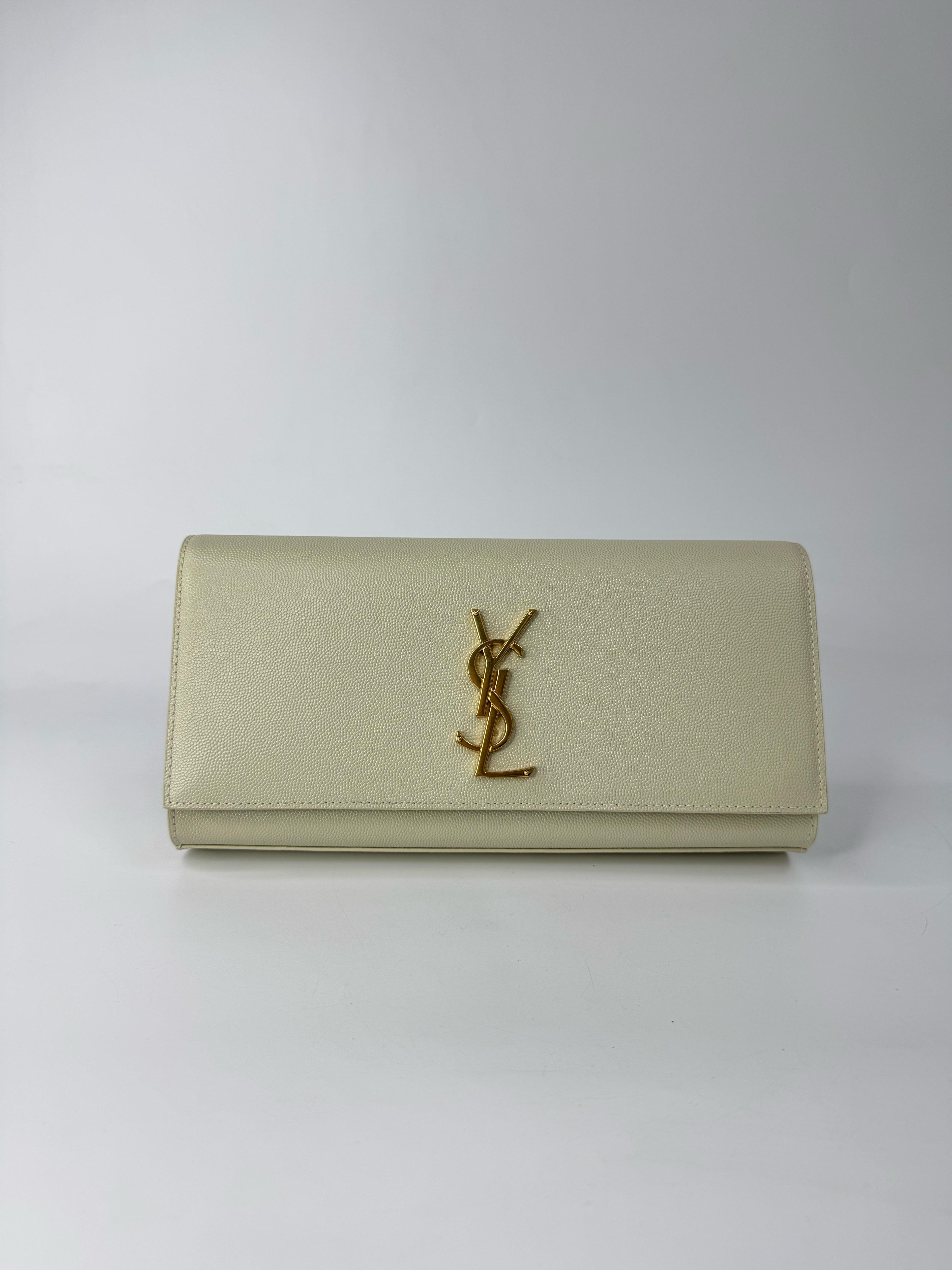 SAINT LAURENT BEIGE LEATHER KATE MONOGRAM CLUTCH