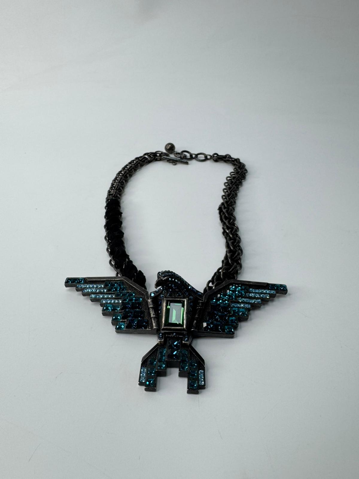 LANVIN SWAROVSKI CRYSTAL EMBELLİSHED BLUE EAGLE NECKLACE