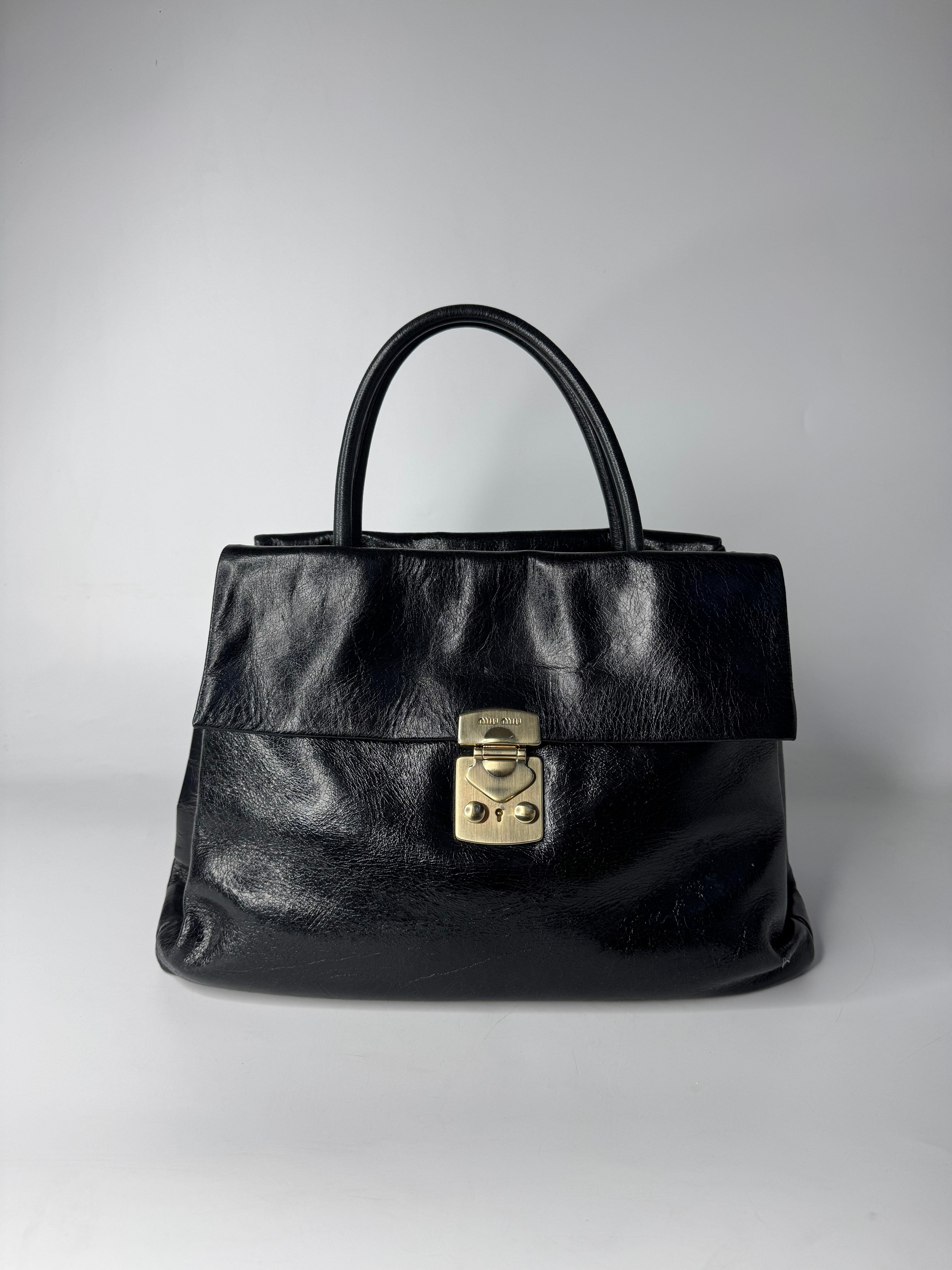 MIU MIU BLACK GLOSSY LEATHER