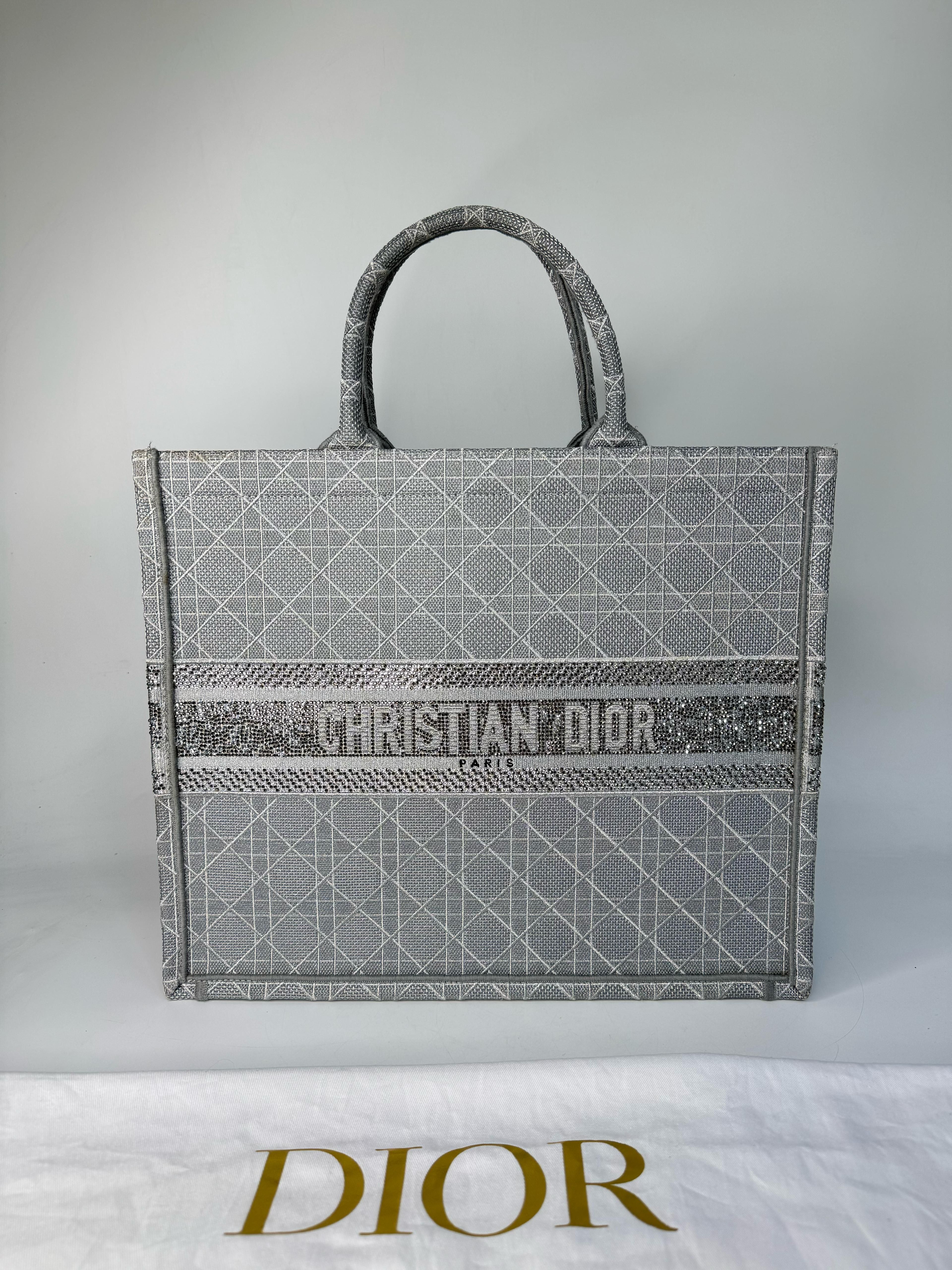 DIOR GREY EMBROIDERED CANVAS BOOK TOTE