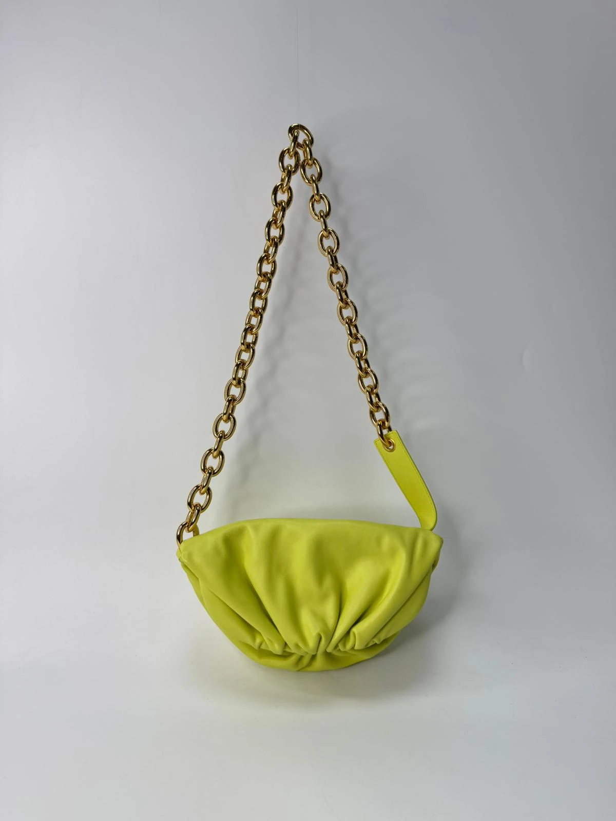 BOTTEGA VENETA CHAIN POUCH LEATHER SHOULDER BAG LIGHT GREEN GOLD 