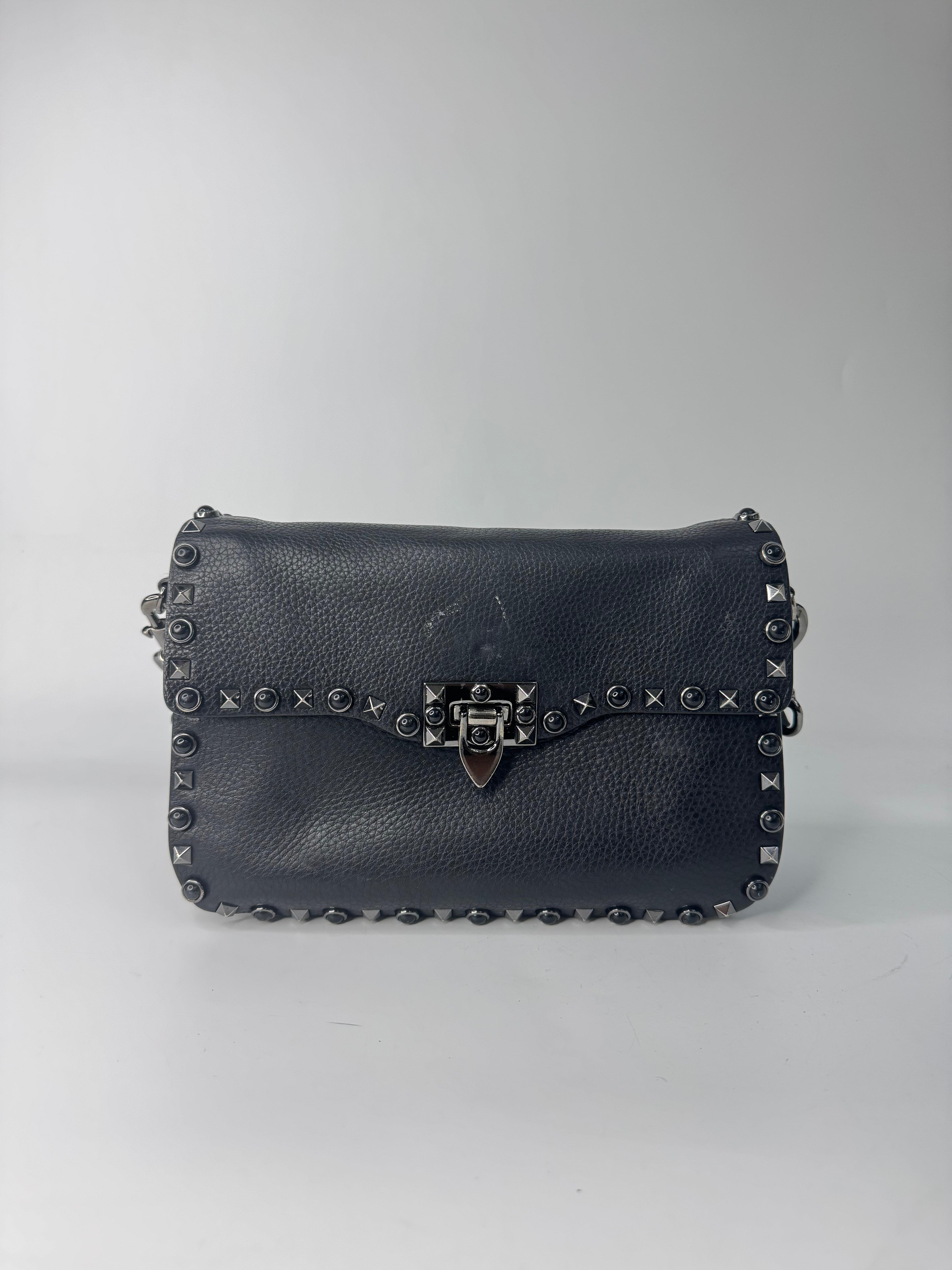 VALENTINO GARAVANI NOIR ROCKSTUD ROLLING CALFSKIN