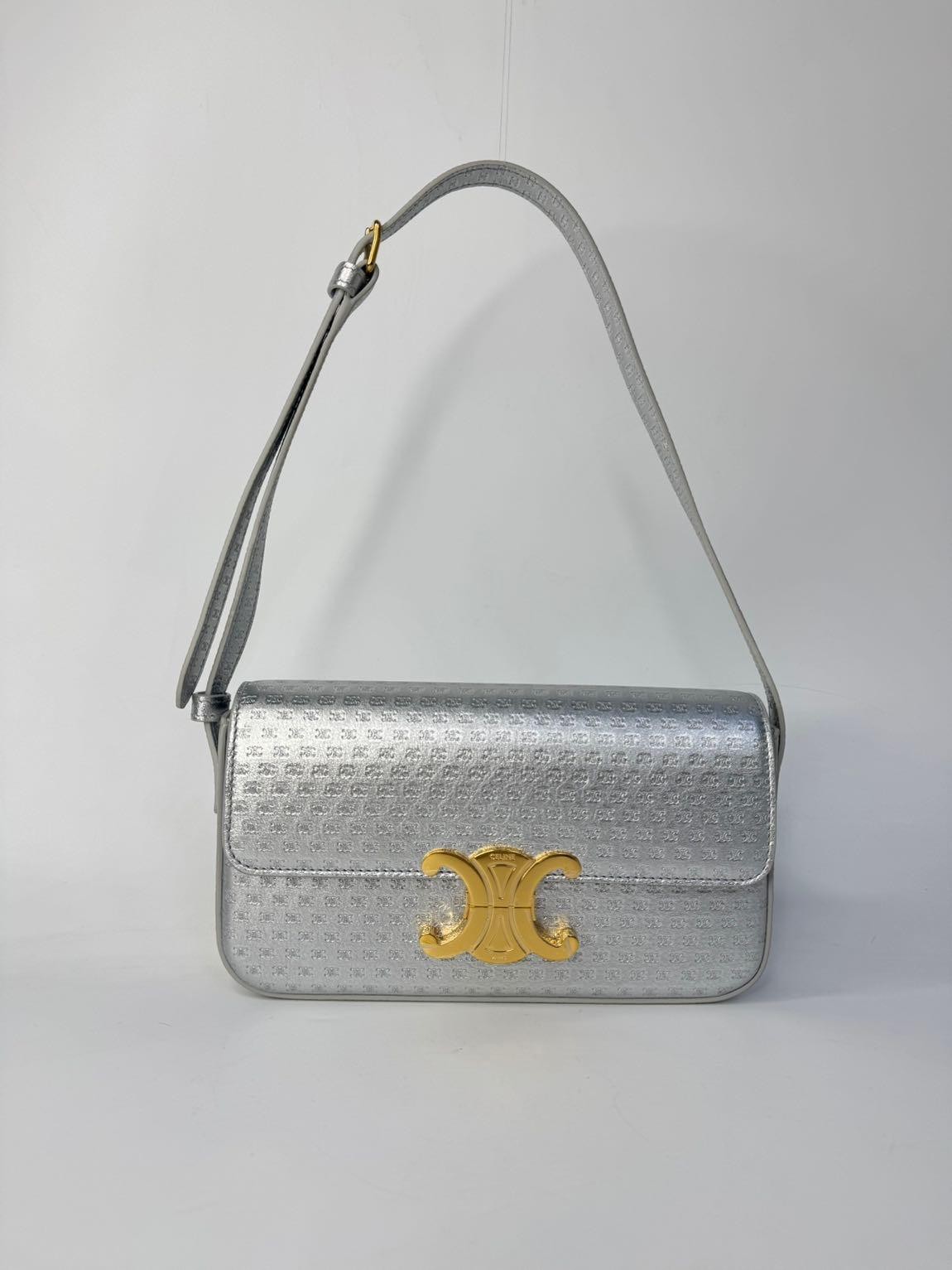 CELINE SILVER TRIOMPHE CLAUDE SHOULDER BAG