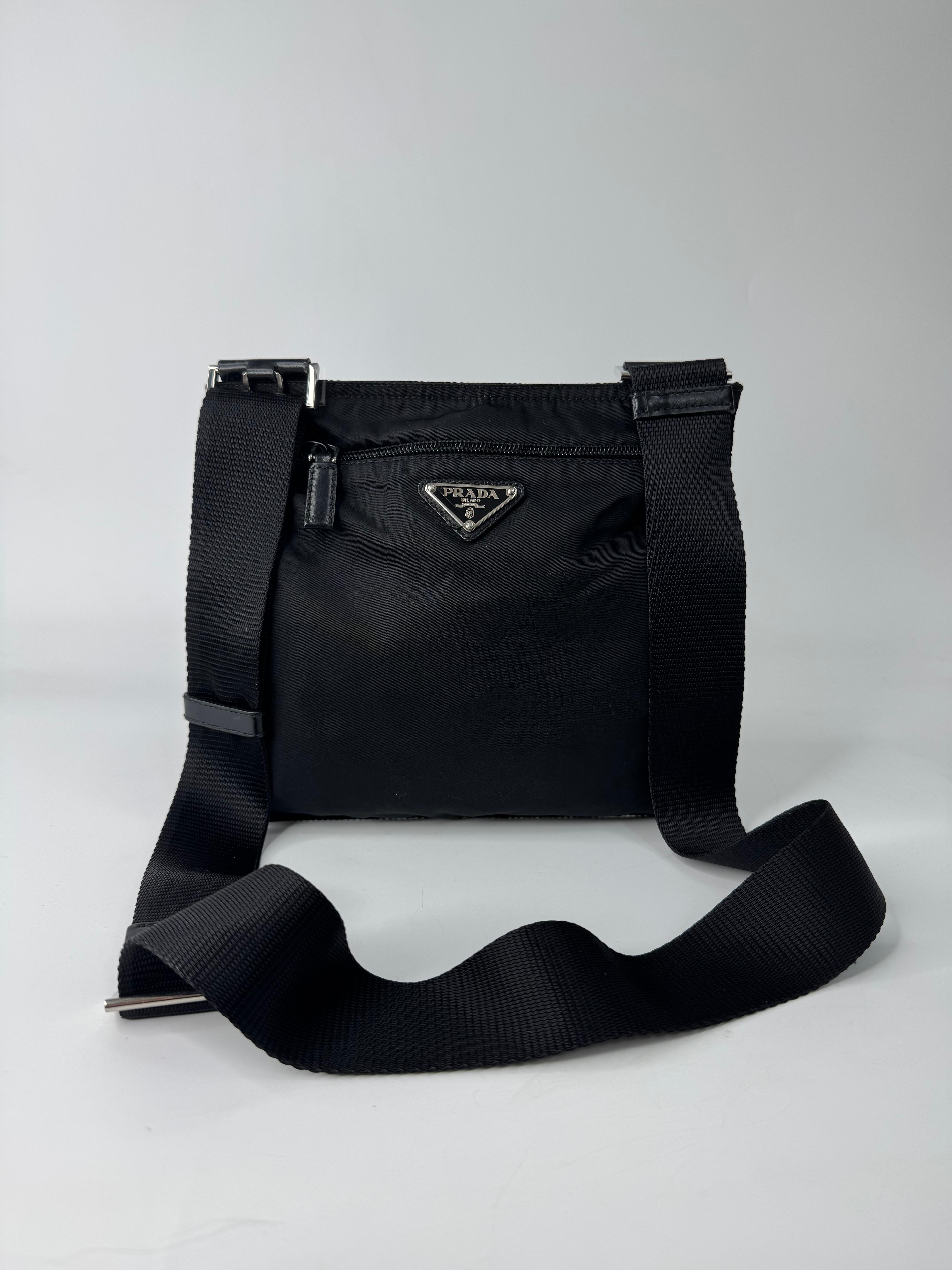 PRADA BLACK NYLON ZIP FLAT CROSSBODY BAG