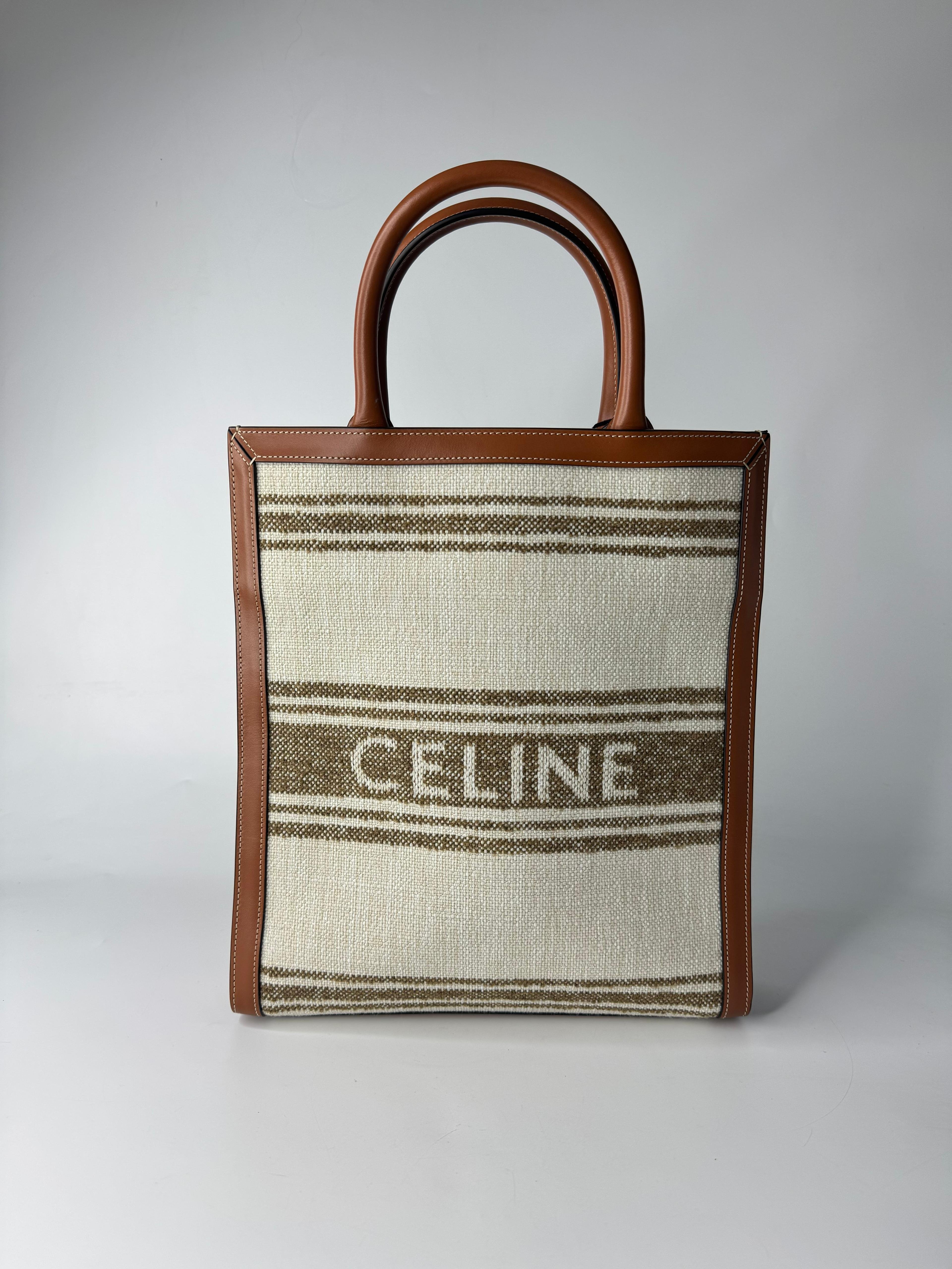 CELINE CABAS STRIPED RAFFIA TOTE BAG