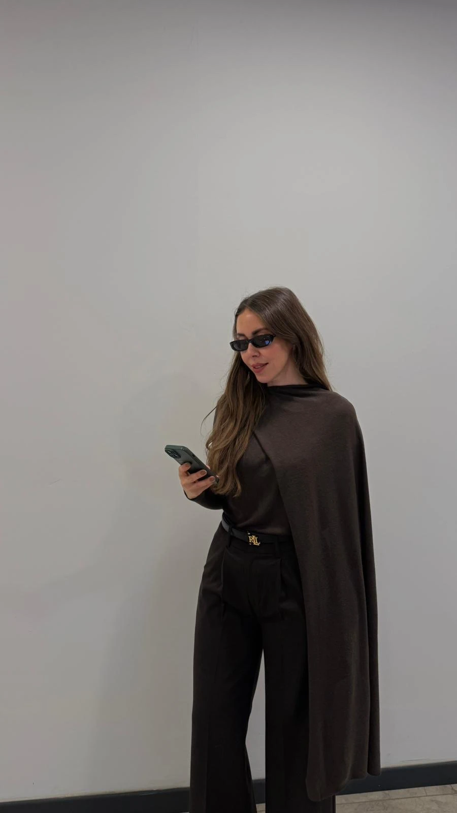 acı kahve şal detaylı triko