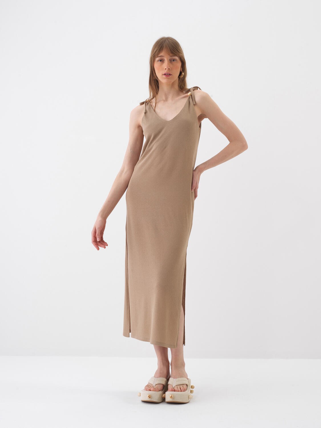 CAMEL REGULAR FIT PAMUKLU ELBİSE