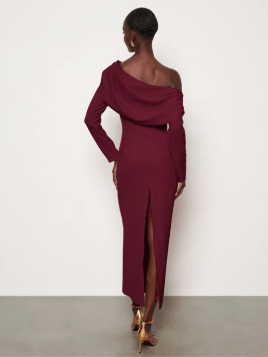 LİNDA DRAPE YAKA KALEM ELBİSE VİŞNE