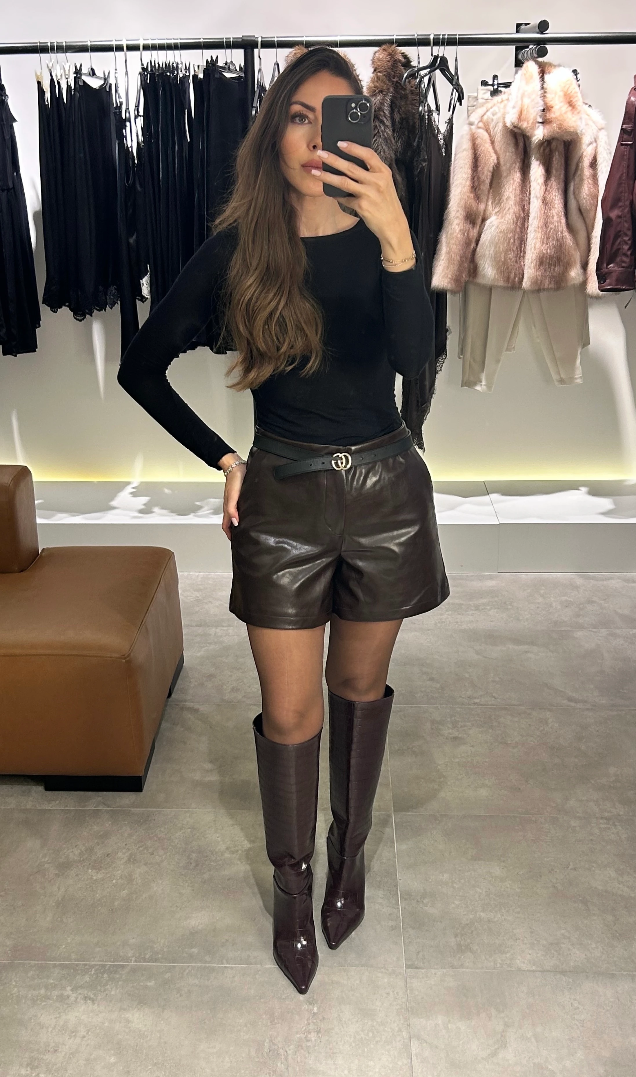 kahve rengi deri şort