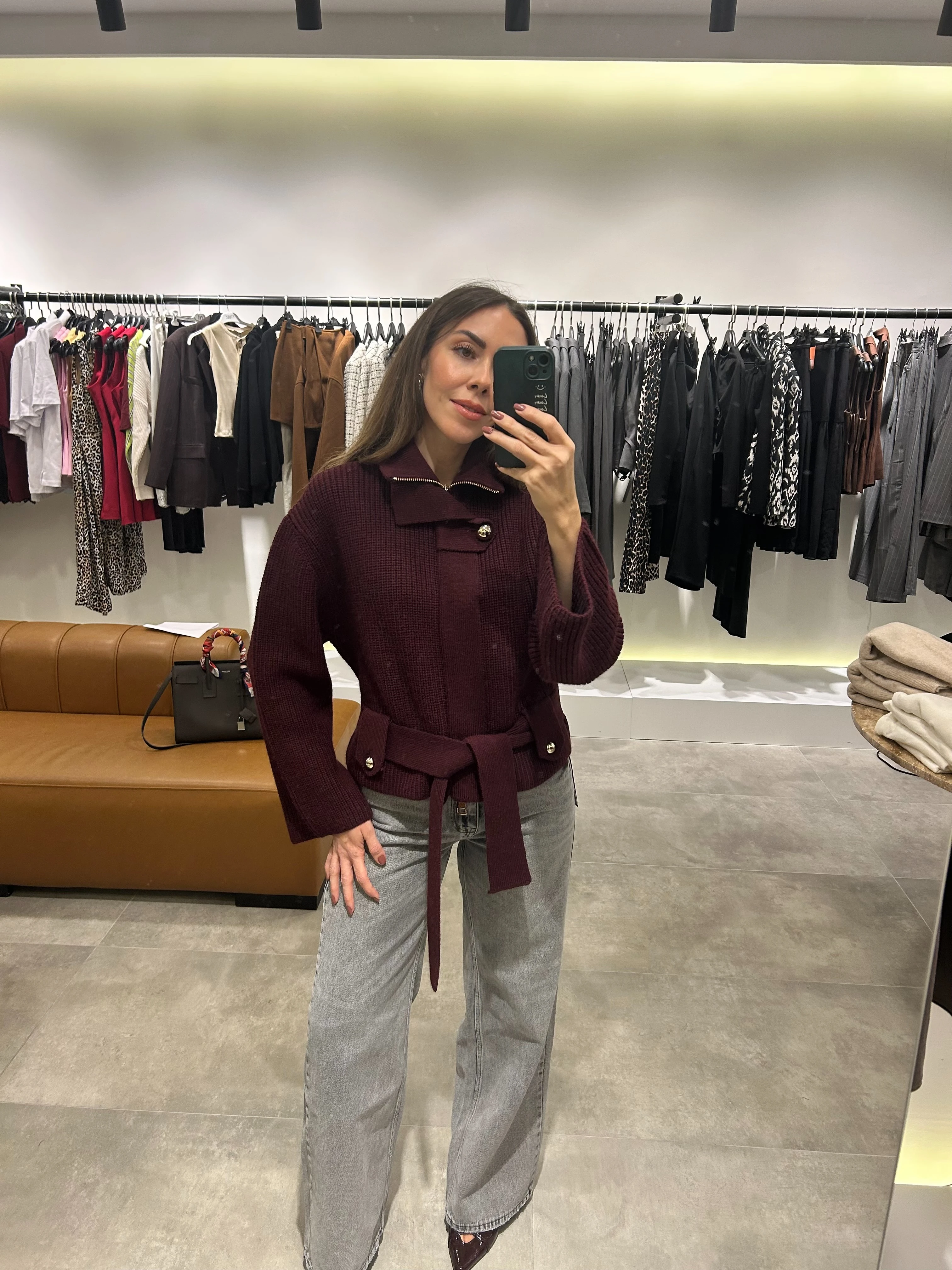 bordo fermuarlı hırka