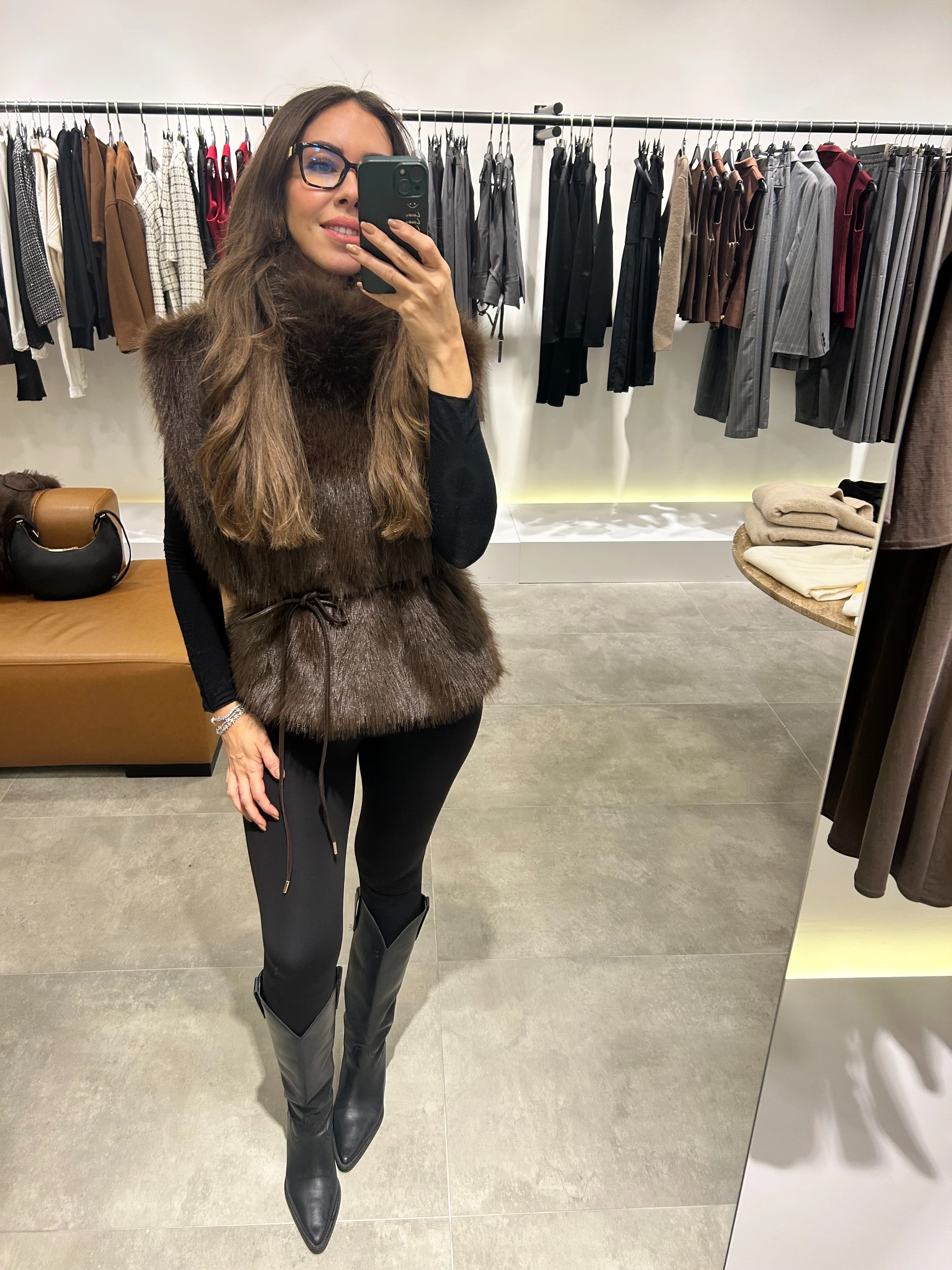 acı kahve kürk kolsuz panço