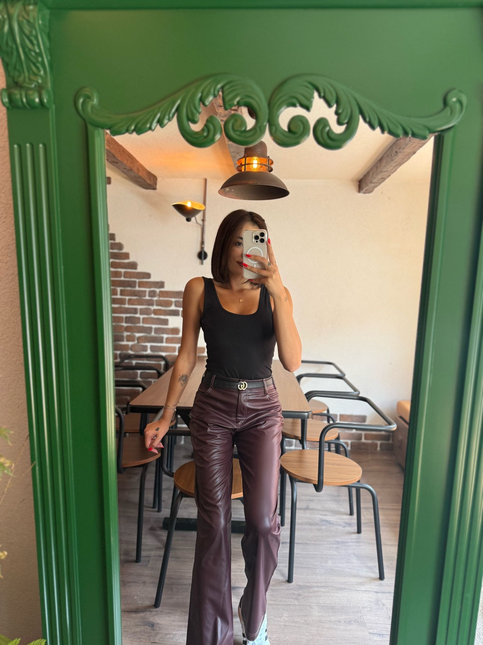 SPOR DİKİŞLİ BORDO DERİ PANTALON