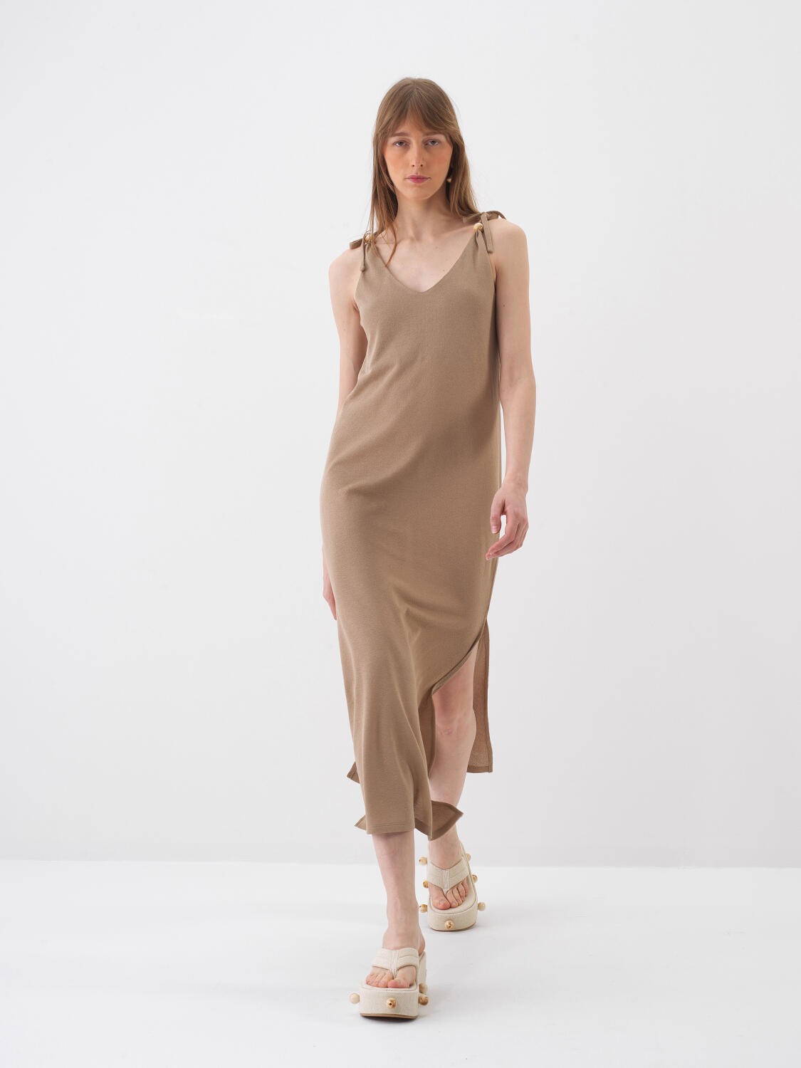CAMEL REGULAR FIT PAMUKLU ELBİSE