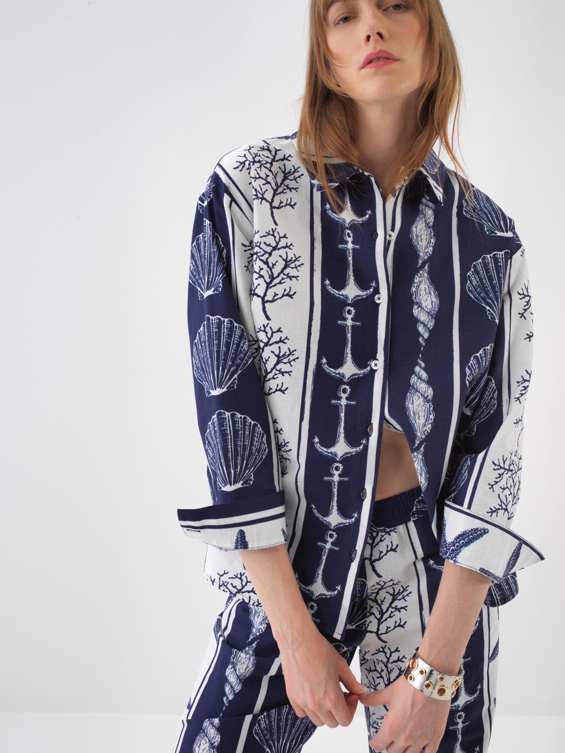 LACİVERT OVERSIZE KETEN GÖMLEK