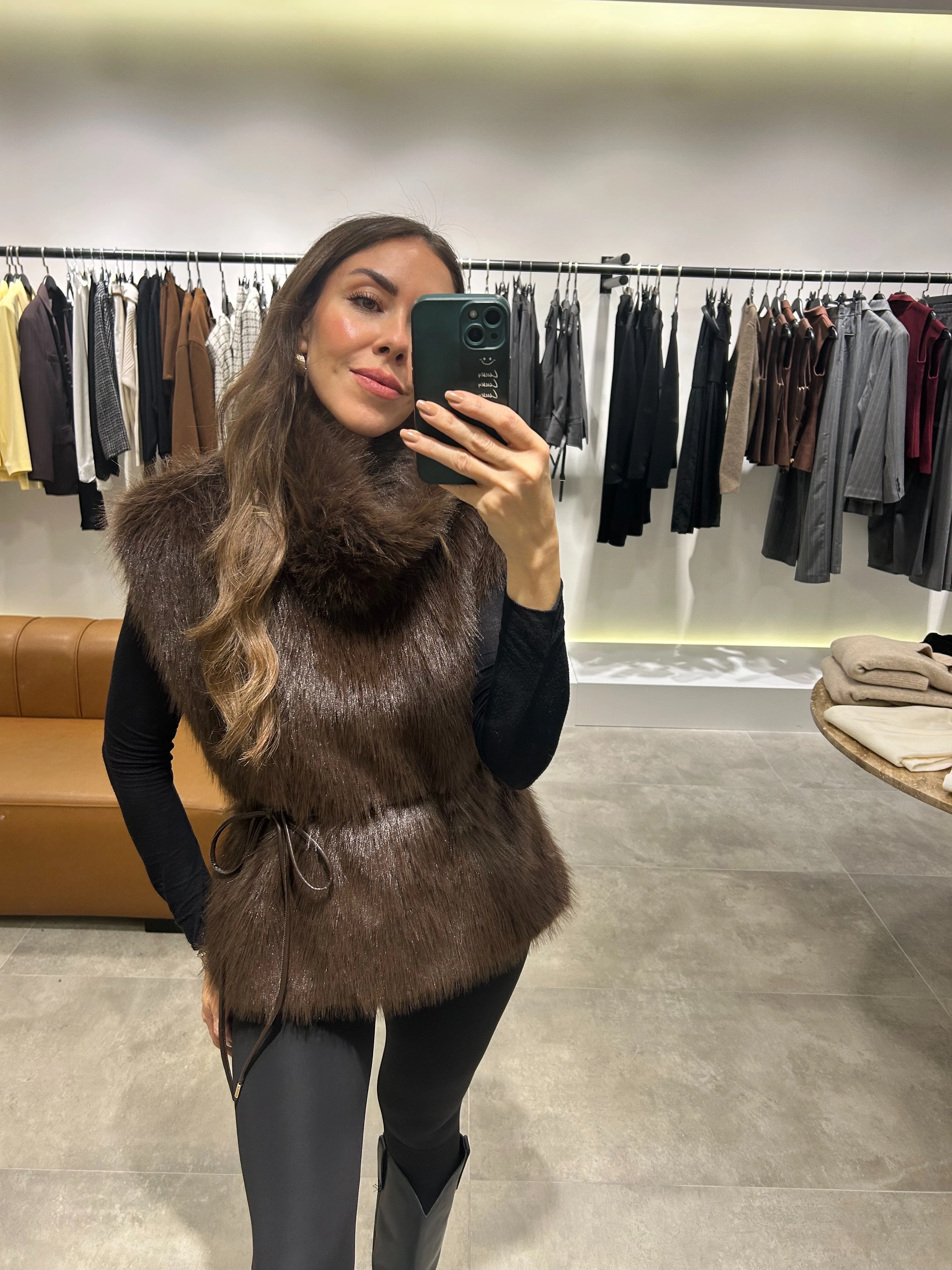 acı kahve kürk kolsuz panço