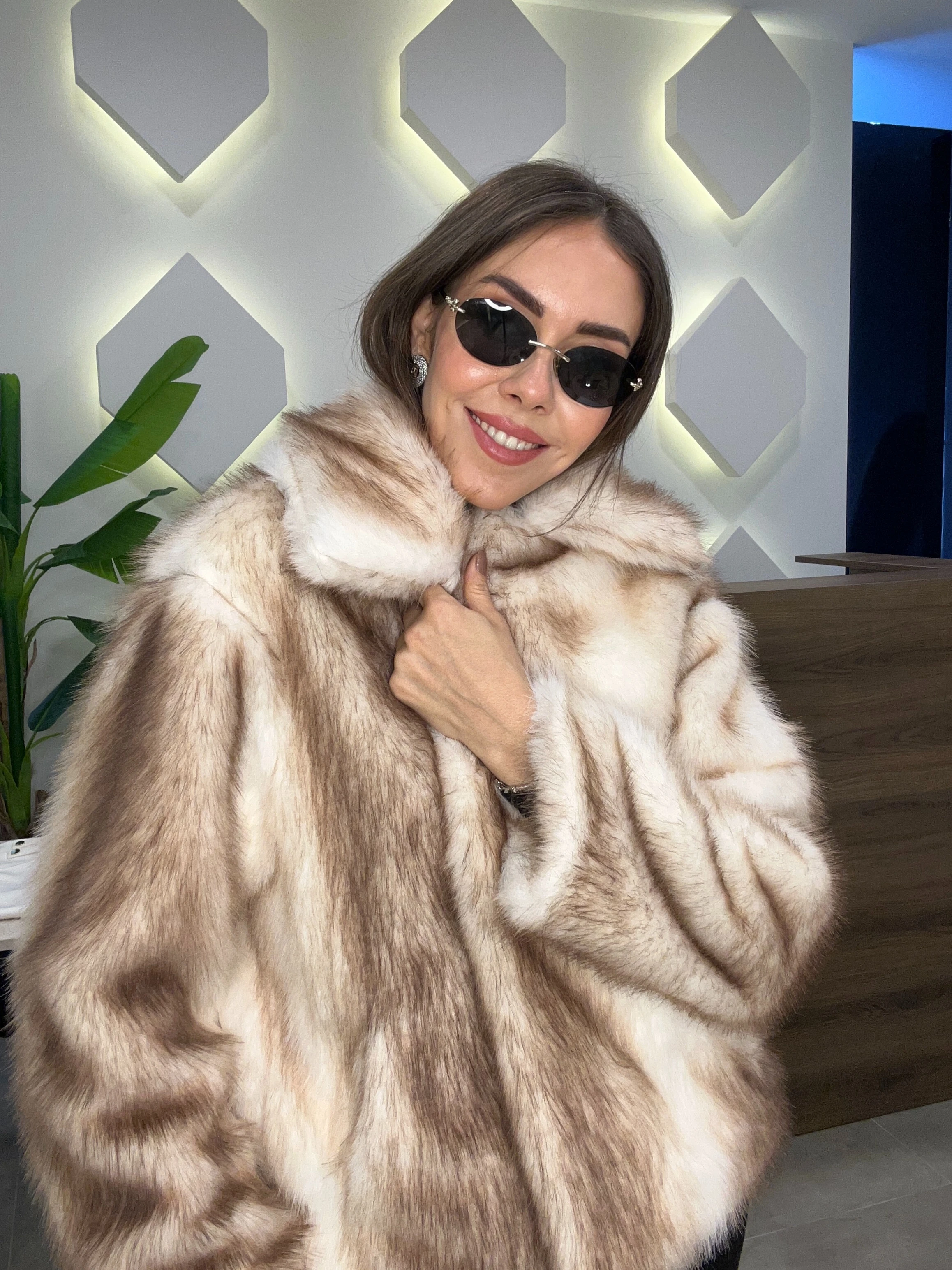 kahve krem renk geçişli premium kürk