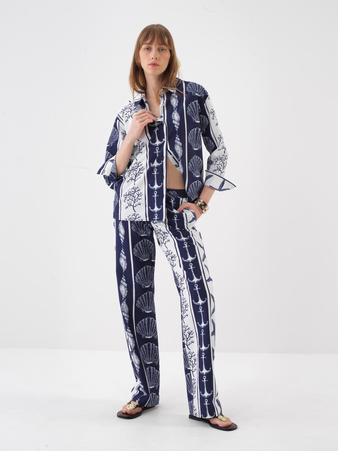 LACİVERT OVERSIZE KETEN PANTALON