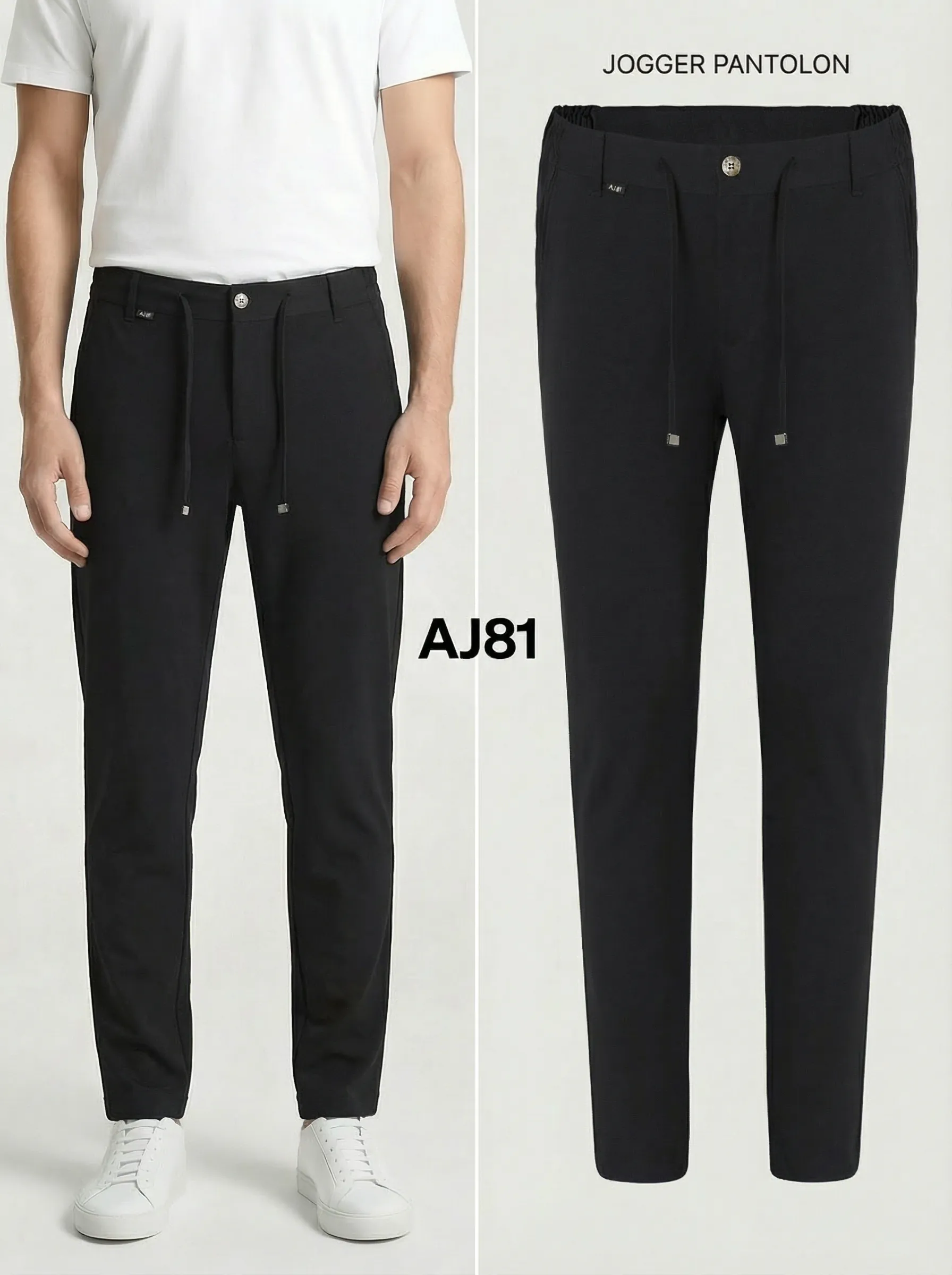 Erkek Yarım Lastikli Jogger Pantolon - Siyah