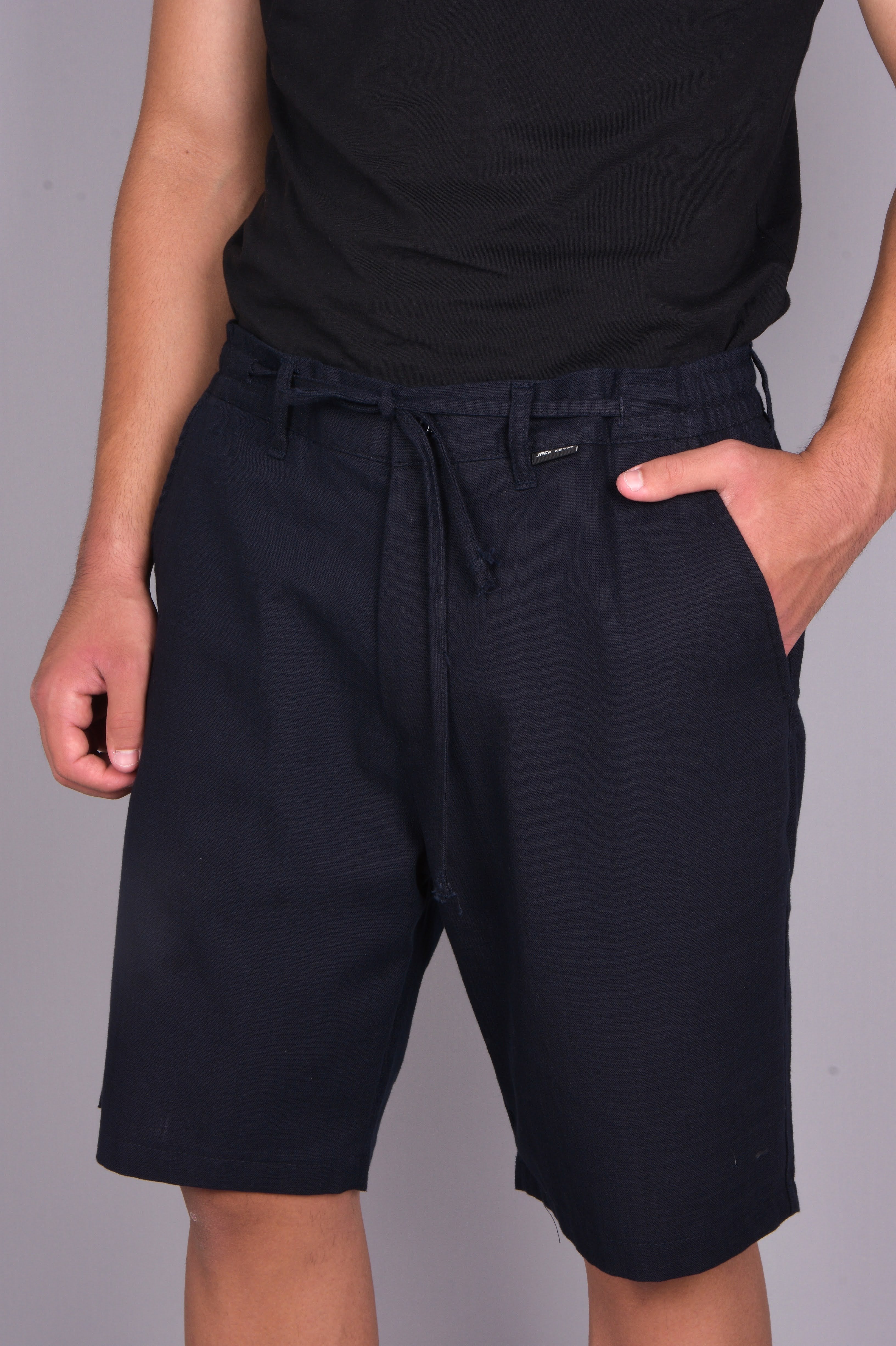 Basic Keten Jogger Şort - Lacivert