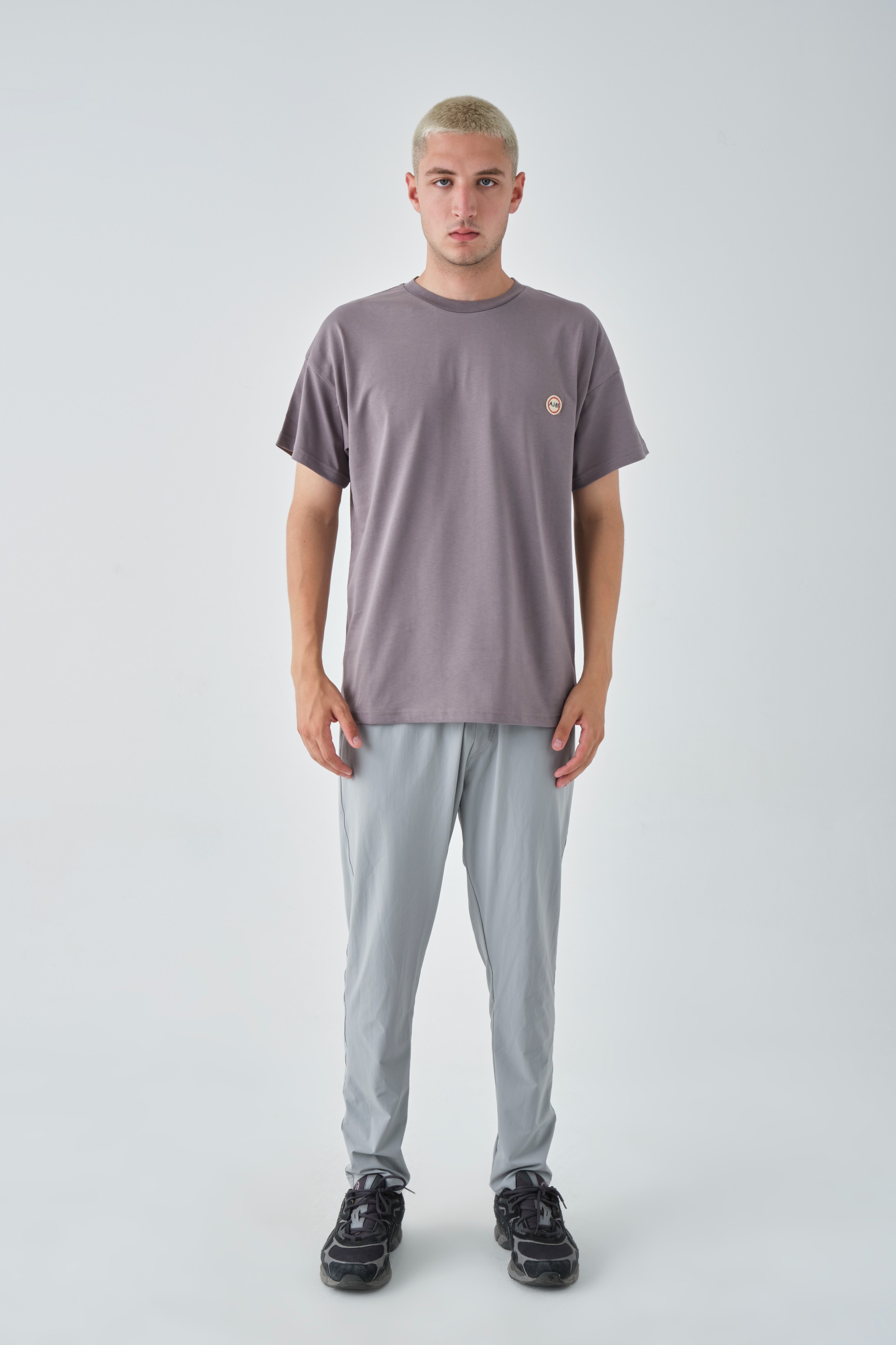Basic Bisiklet Yaka Oversize Tişört - Gri