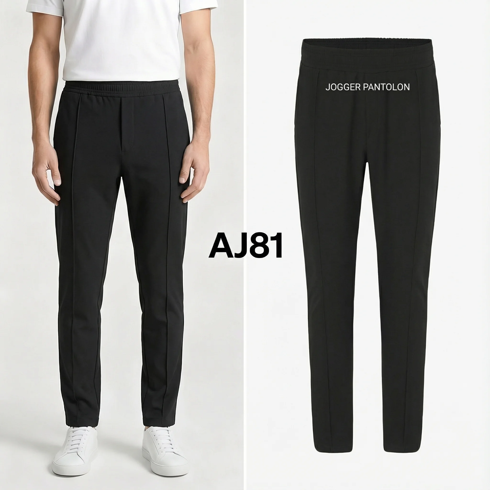 Erkek Slim Fit Beli Lastikli Önü Cımalı Pantolon  - Siyah