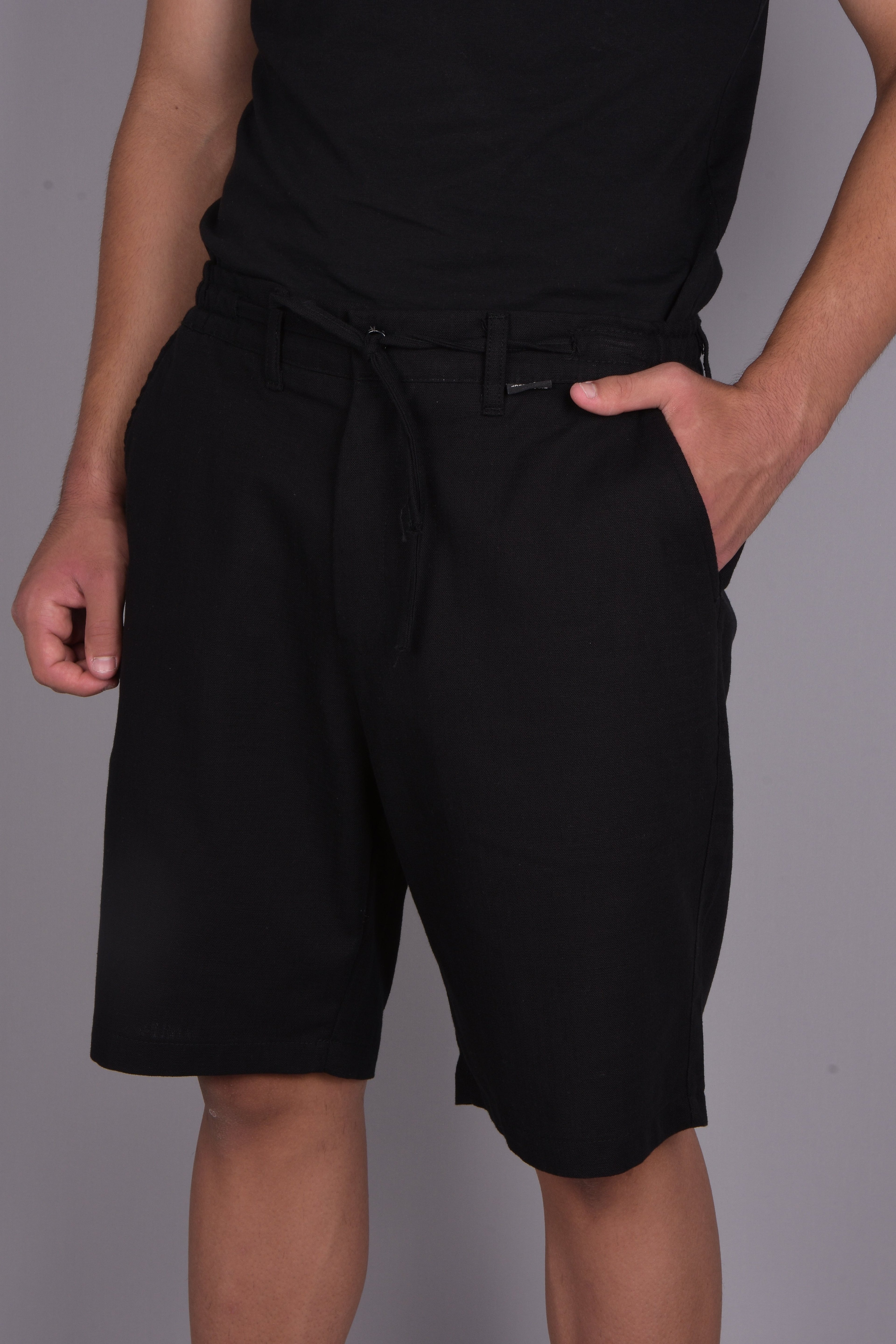 Basic Keten Jogger Şort - Siyah
