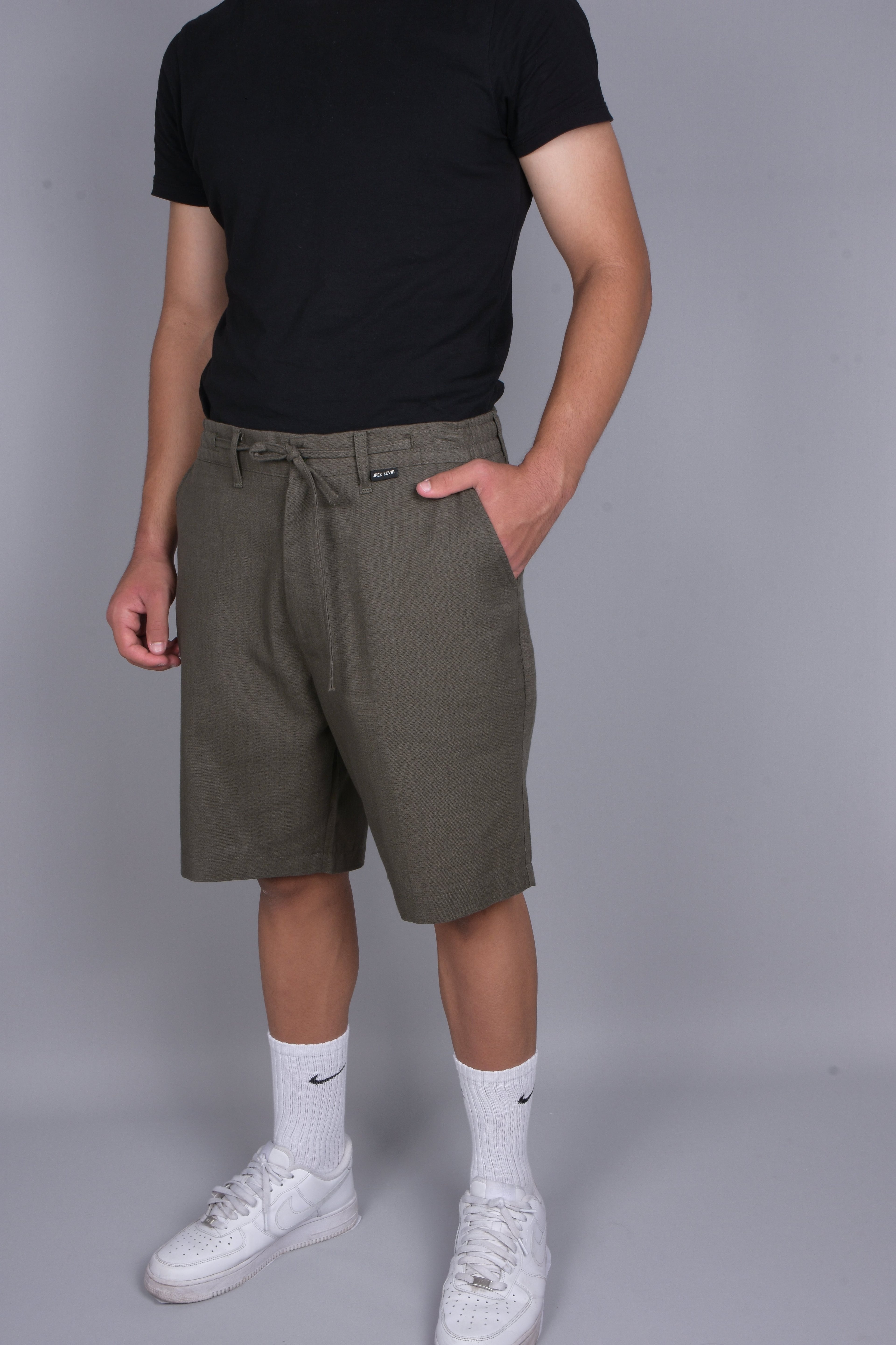 Basic Keten Jogger Şort - Haki