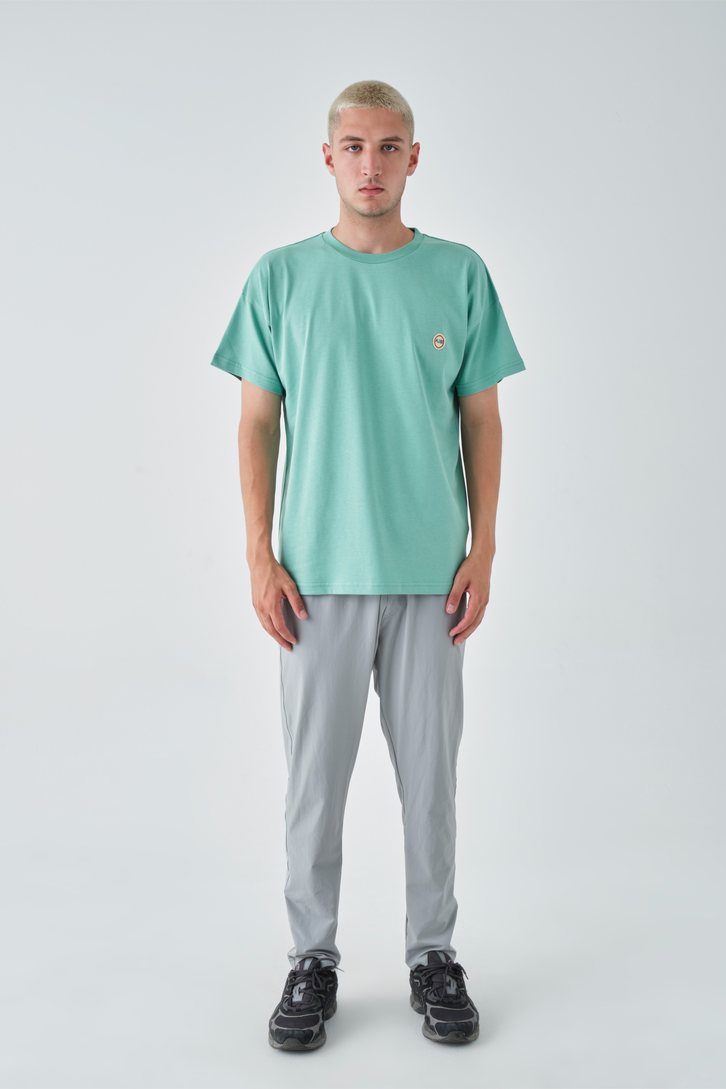 Basic Bisiklet Yaka Oversize Tişört - Su Yeşili