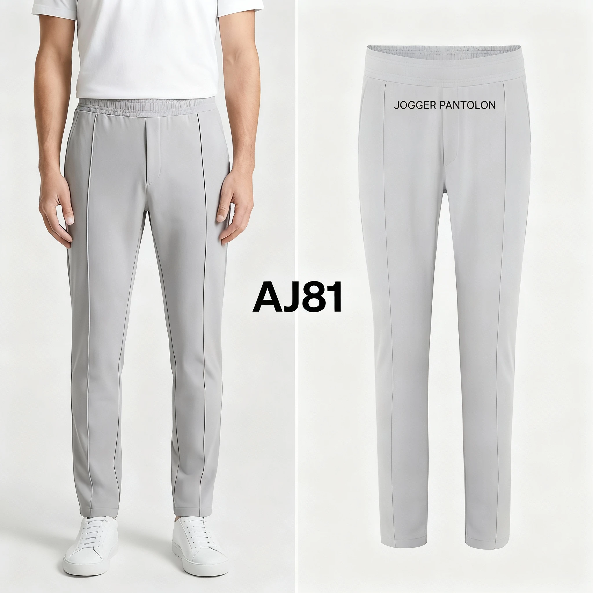 Erkek Slim Fit Beli Lastikli Önü Cımalı Pantolon  - Gri