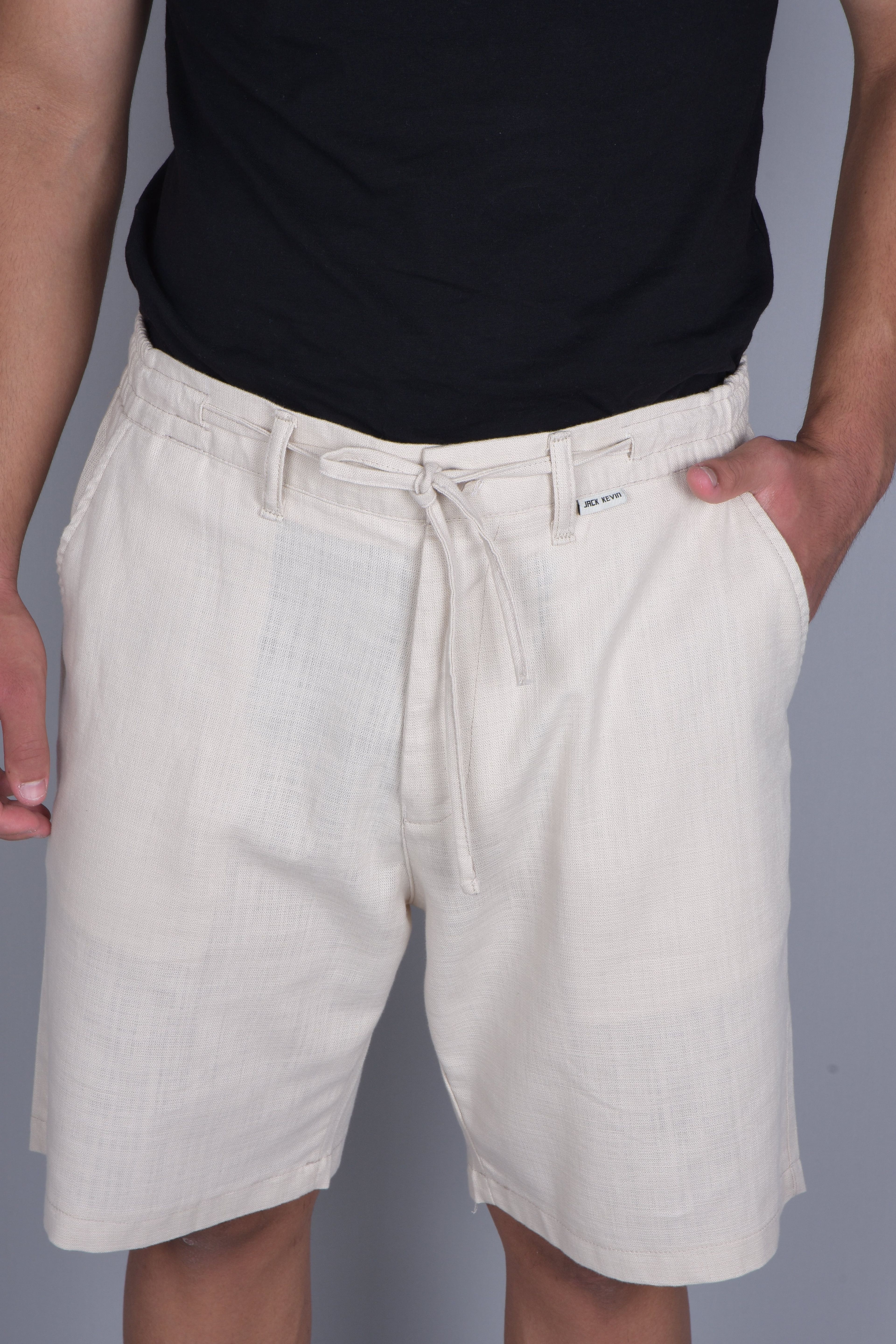 Basic Keten Jogger Şort - Bej