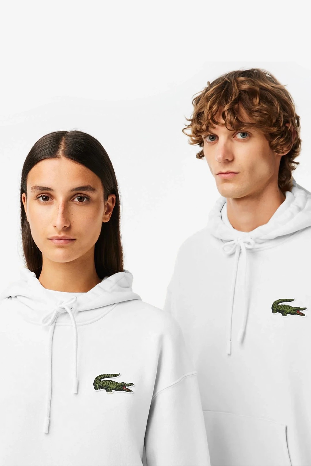 Lacoste Unisex Loose Fit Kapüşonlu - Beyaz