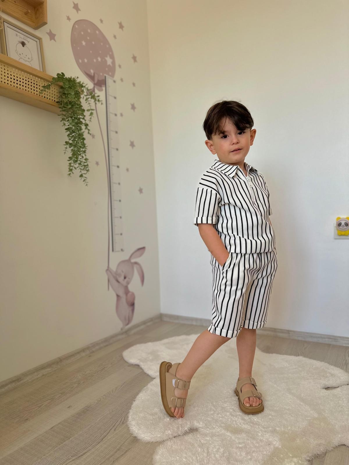 Siyah Beyaz Çizgili İkili Takım