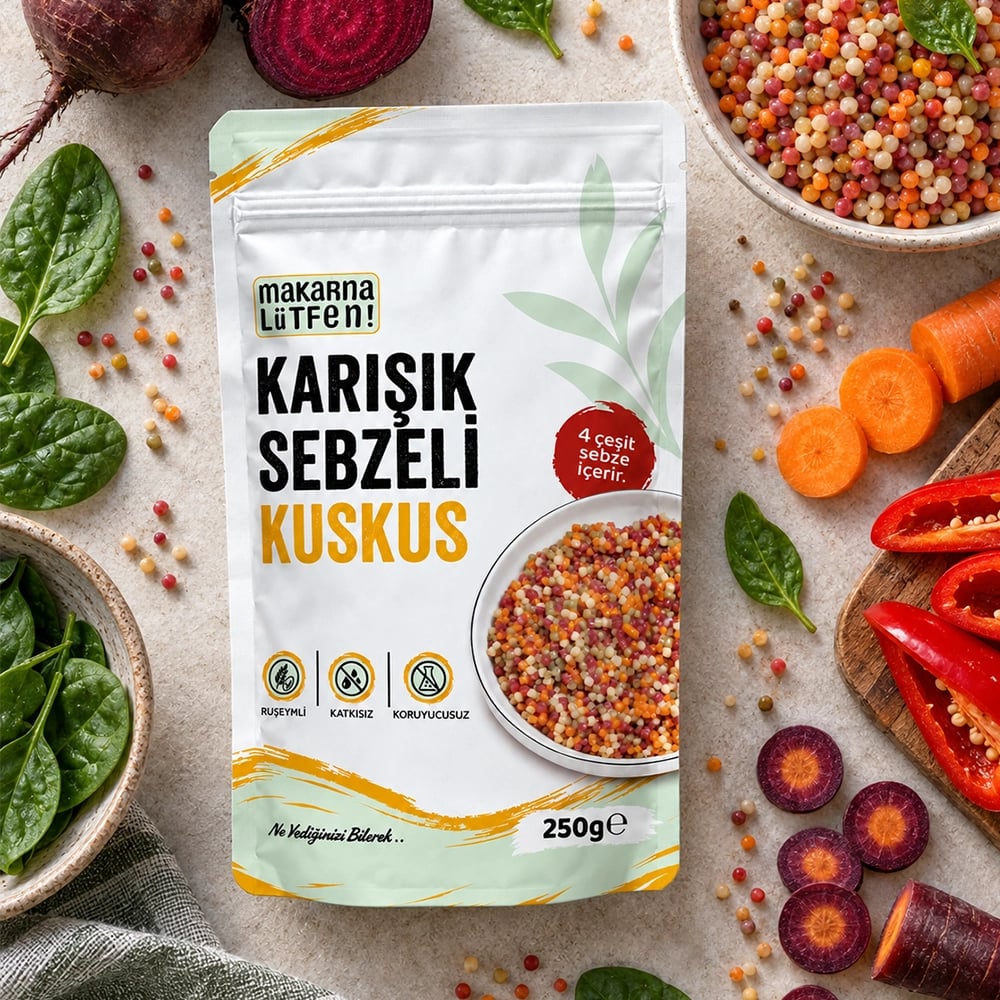 Doğal Renklerle Zenginleştirilmiş Sebzeli Kuskus (250 gr) 3