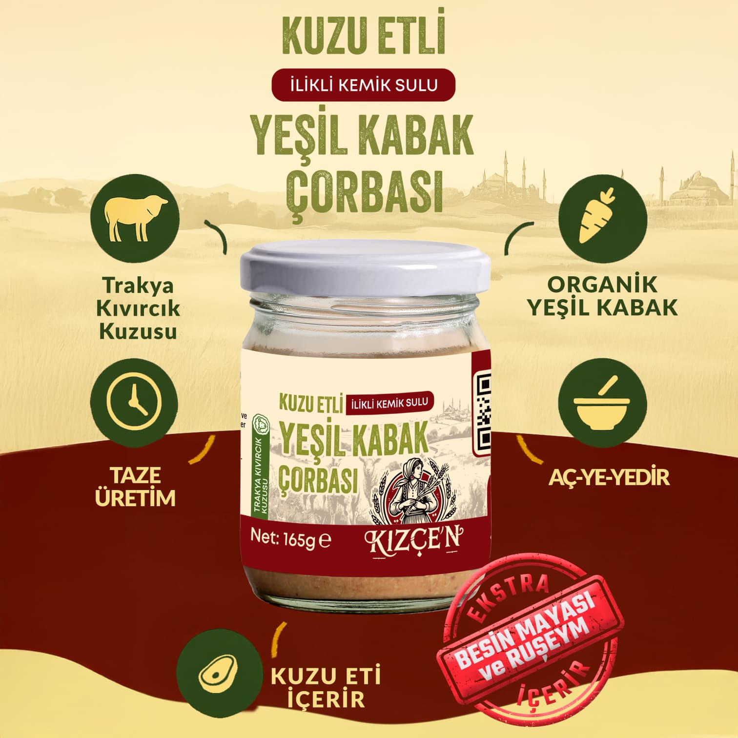 Avantajlı 2 Li Kızçen Kuzu Etli İlikli Kemik Sulu Yeşil Kabak Çorbası (2x165 g) 2