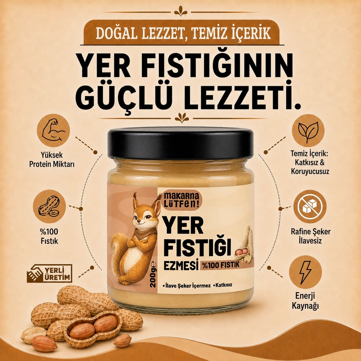 Makarna Lütfen %100 Yer Fıstığı Ezmesi (200g) - Sağlıklı Atıştırmalık & Kahvaltılık 2