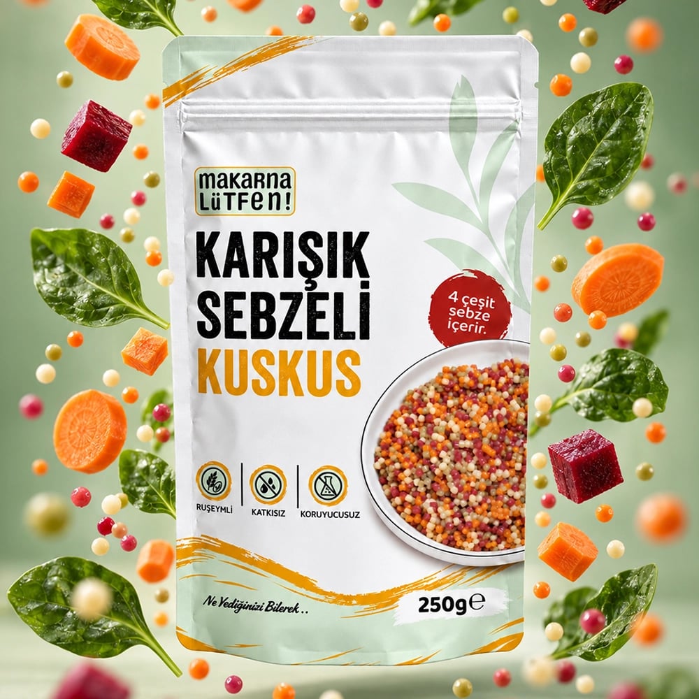 Doğal Renklerle Zenginleştirilmiş Sebzeli Kuskus (250 gr) 4