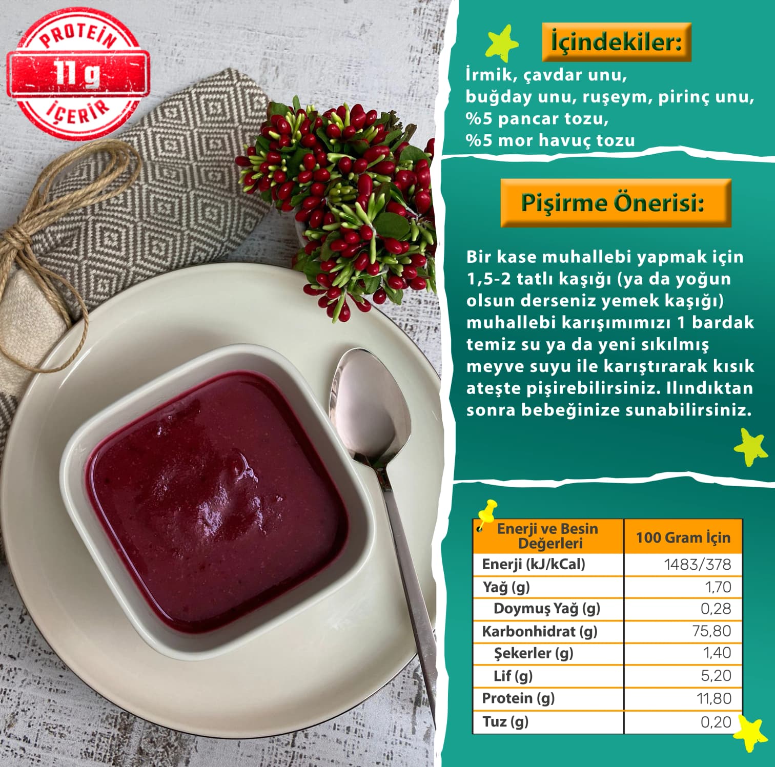 Mor Havuçlu & Pancarlı Bebek Muhallebi Unu (8+ Ay, 200g) 3
