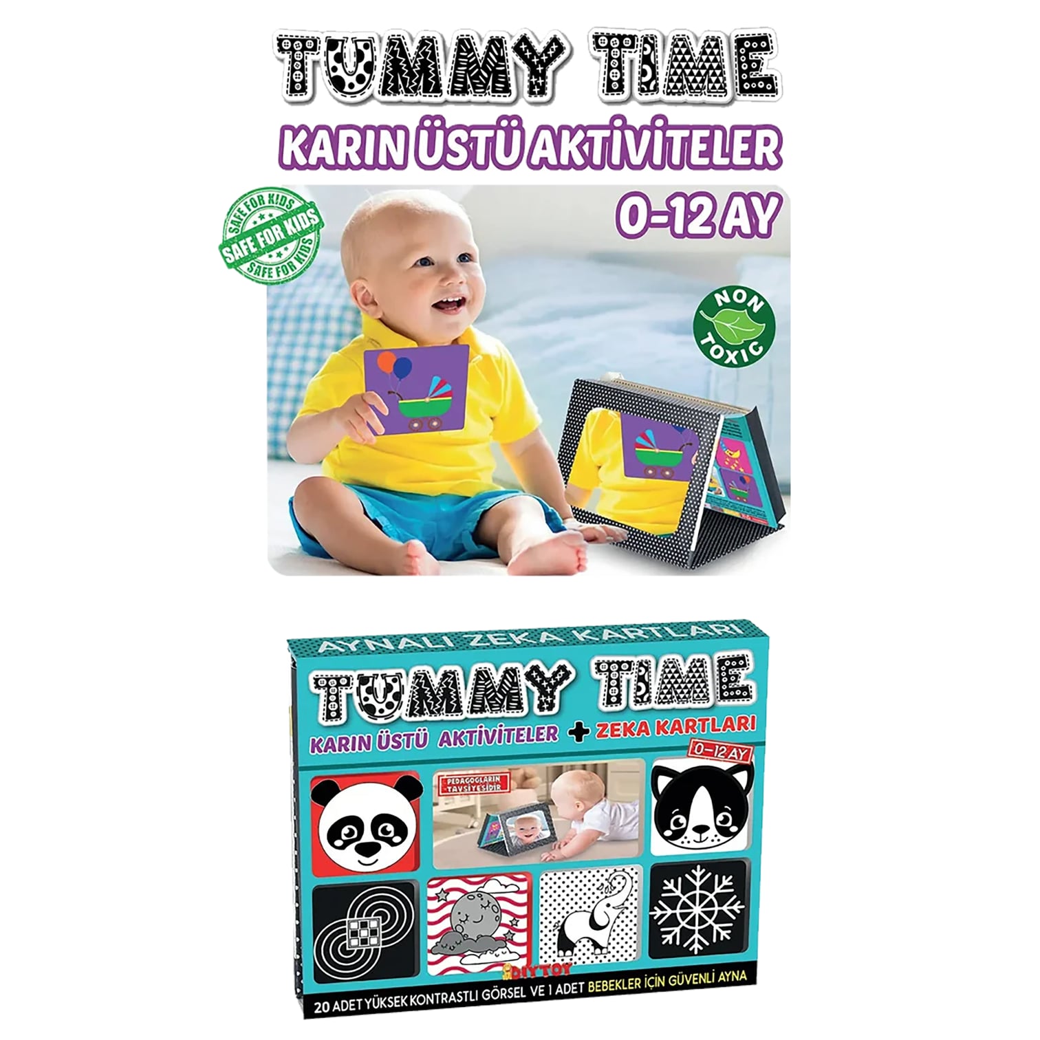 DiyToy Bebekler İçin Güvenli Ayna ve Zeka Kartları ile Tummy Time Aktivite Seti (0-12 Ay) 3